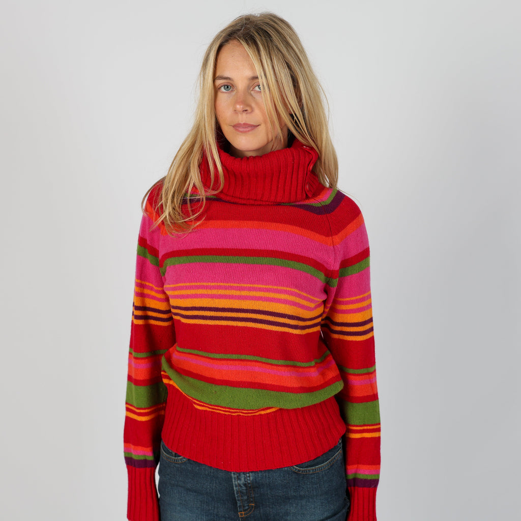 Red Y2K United Colors of Benetton Knitted Jumper Stripe (S)