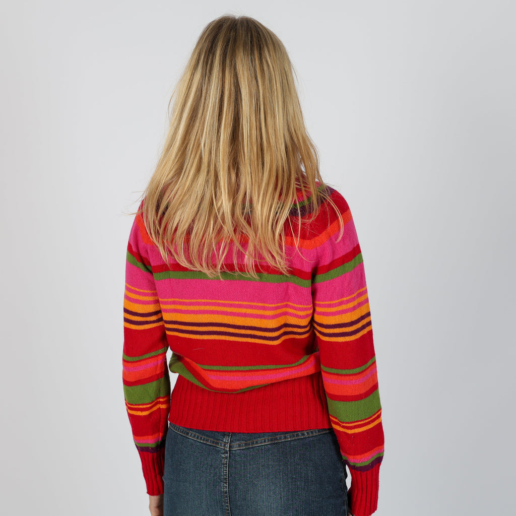 Red Y2K United Colors of Benetton Knitted Jumper Stripe (S)