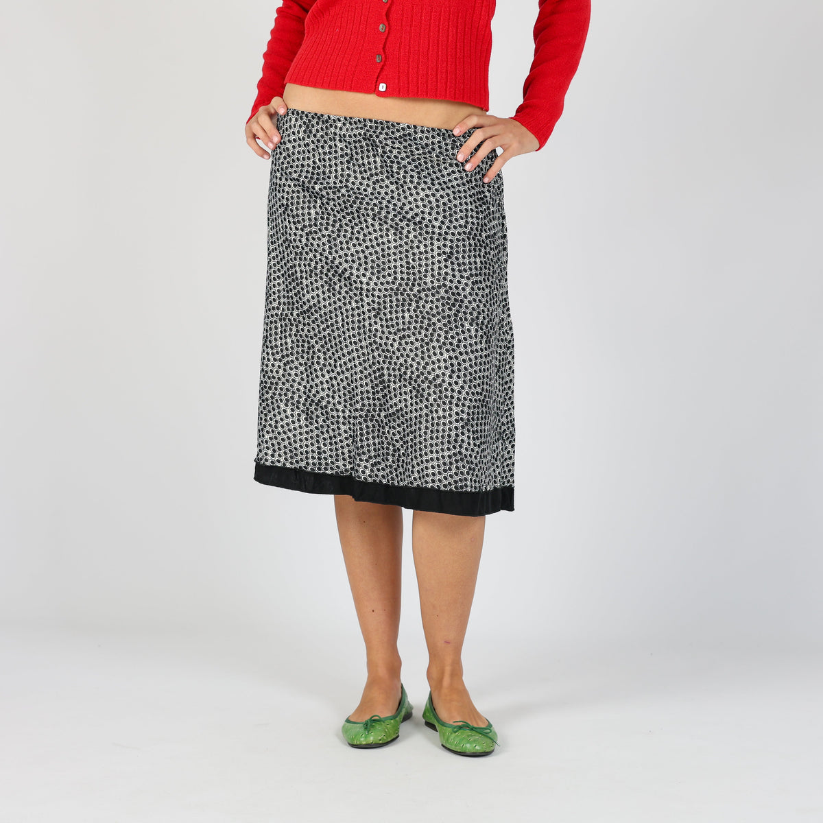 Black Y2K Blasting Woven Midi Skirt (XS)