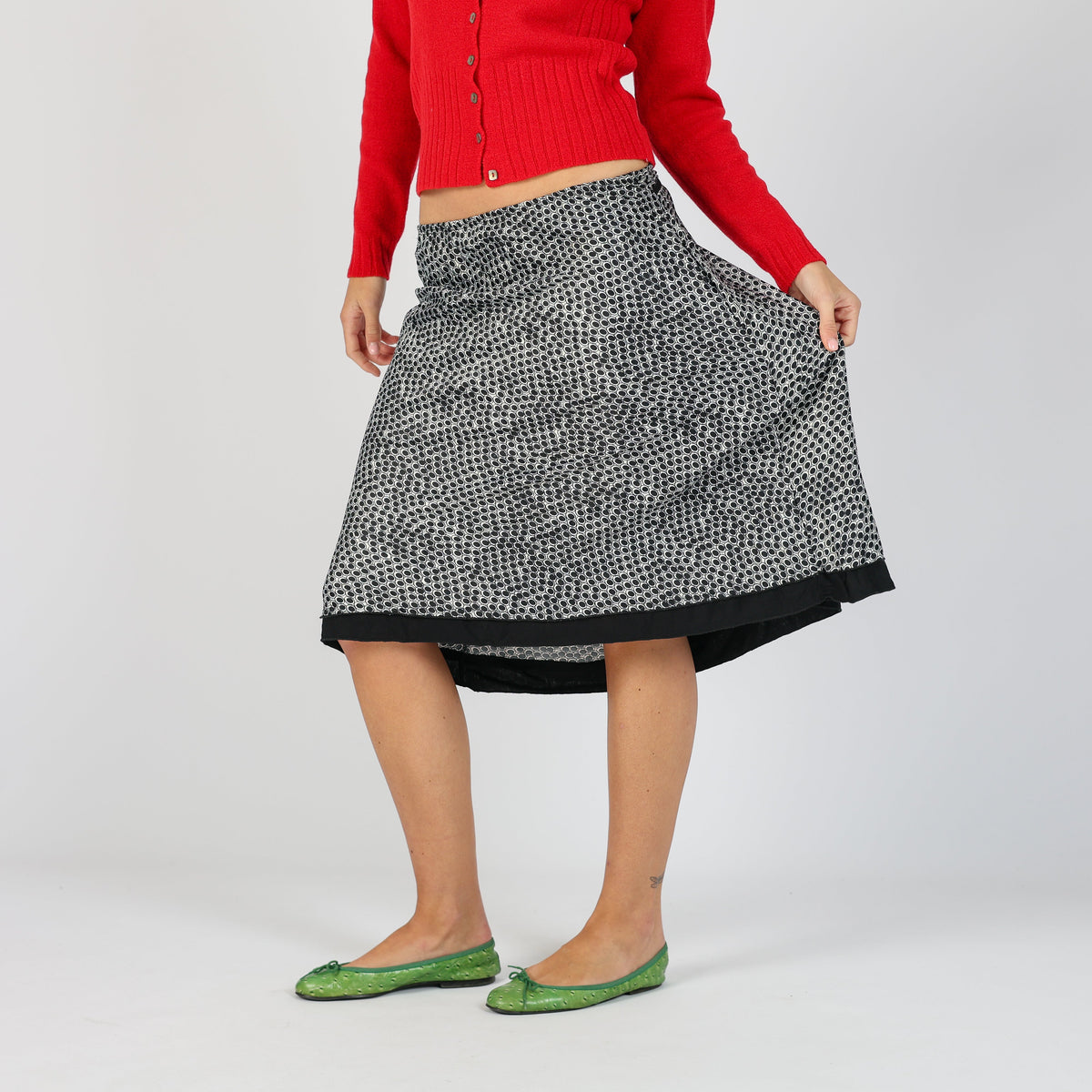 Black Y2K Blasting Woven Midi Skirt (XS)