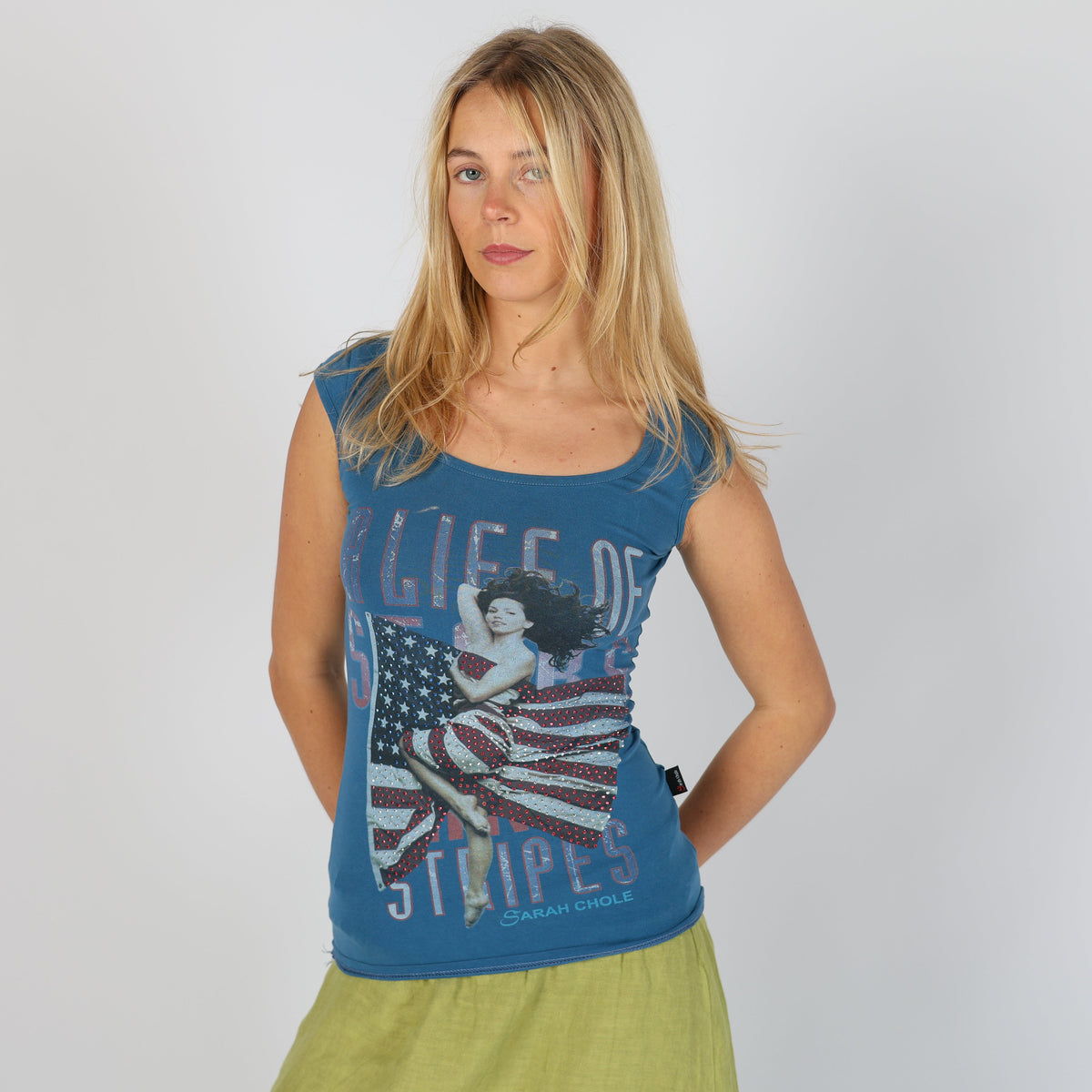 Blue Y2K Sarah Chloe Baby Tee A Life of Stars and Stripes (XS)