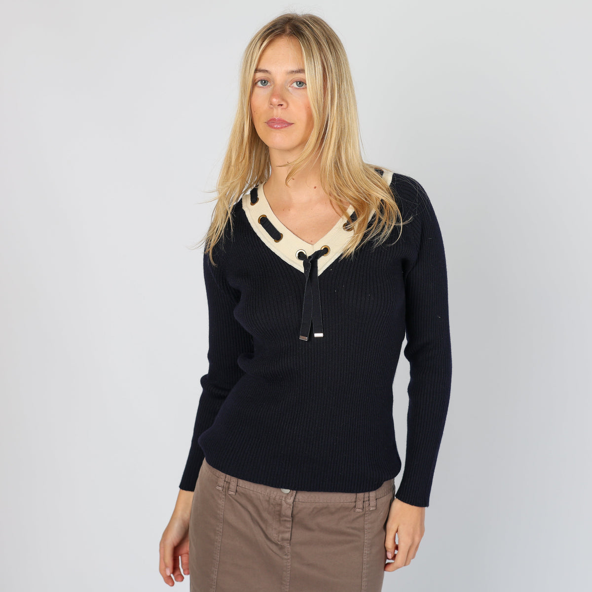 Navy Blue Y2K Luisa Spagnoli Knitted Jumper (S)