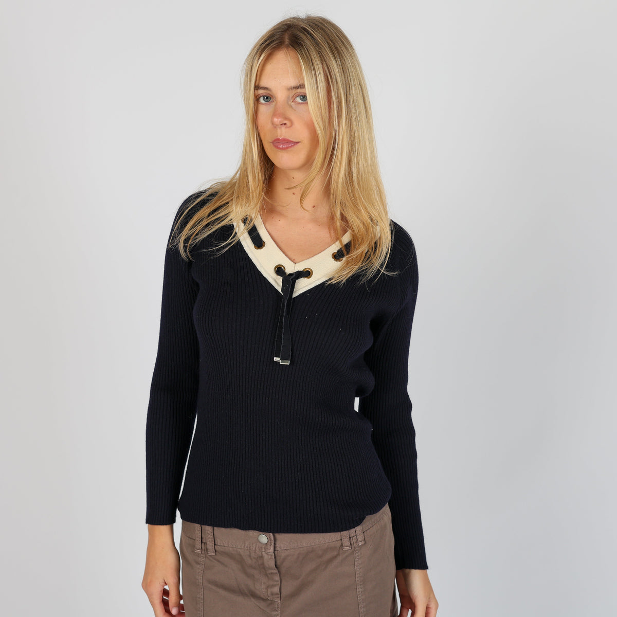 Navy Blue Y2K Luisa Spagnoli Knitted Jumper (S)