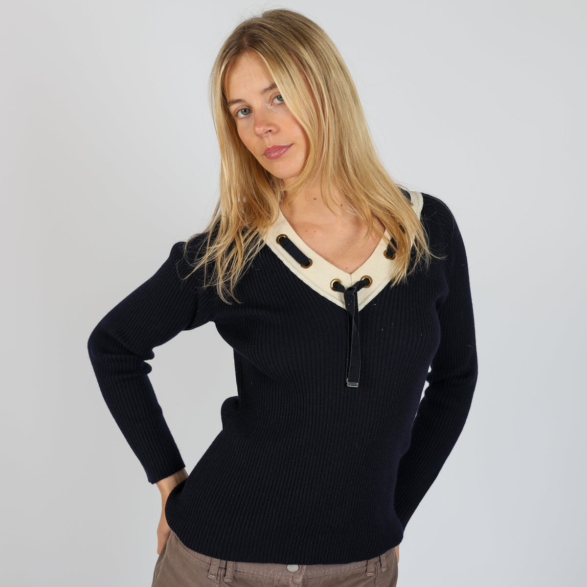 Navy Blue Y2K Luisa Spagnoli Knitted Jumper (S)
