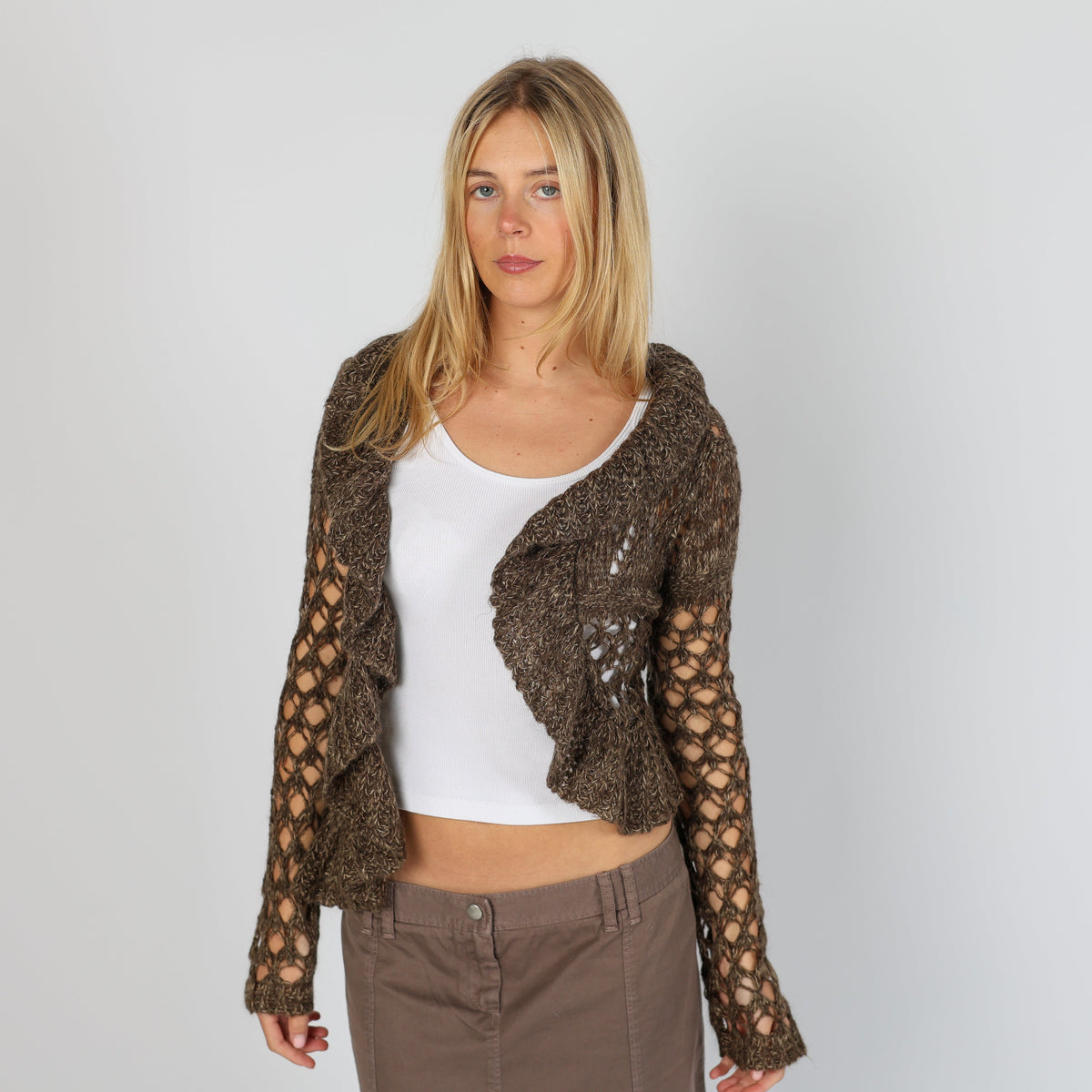 Brown Y2K Knitted Top (S)