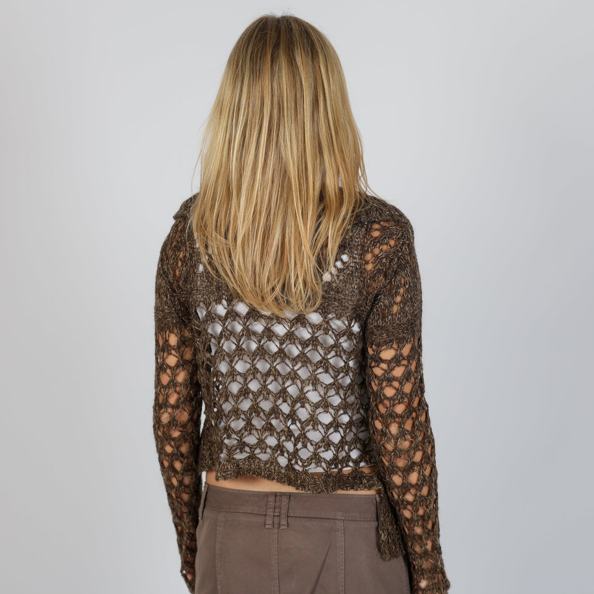 Brown Y2K Knitted Top (S)