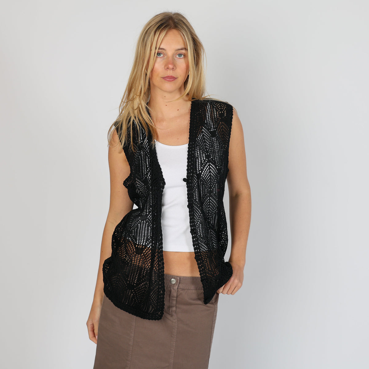Black Y2K Oscar Knitted Top (M)