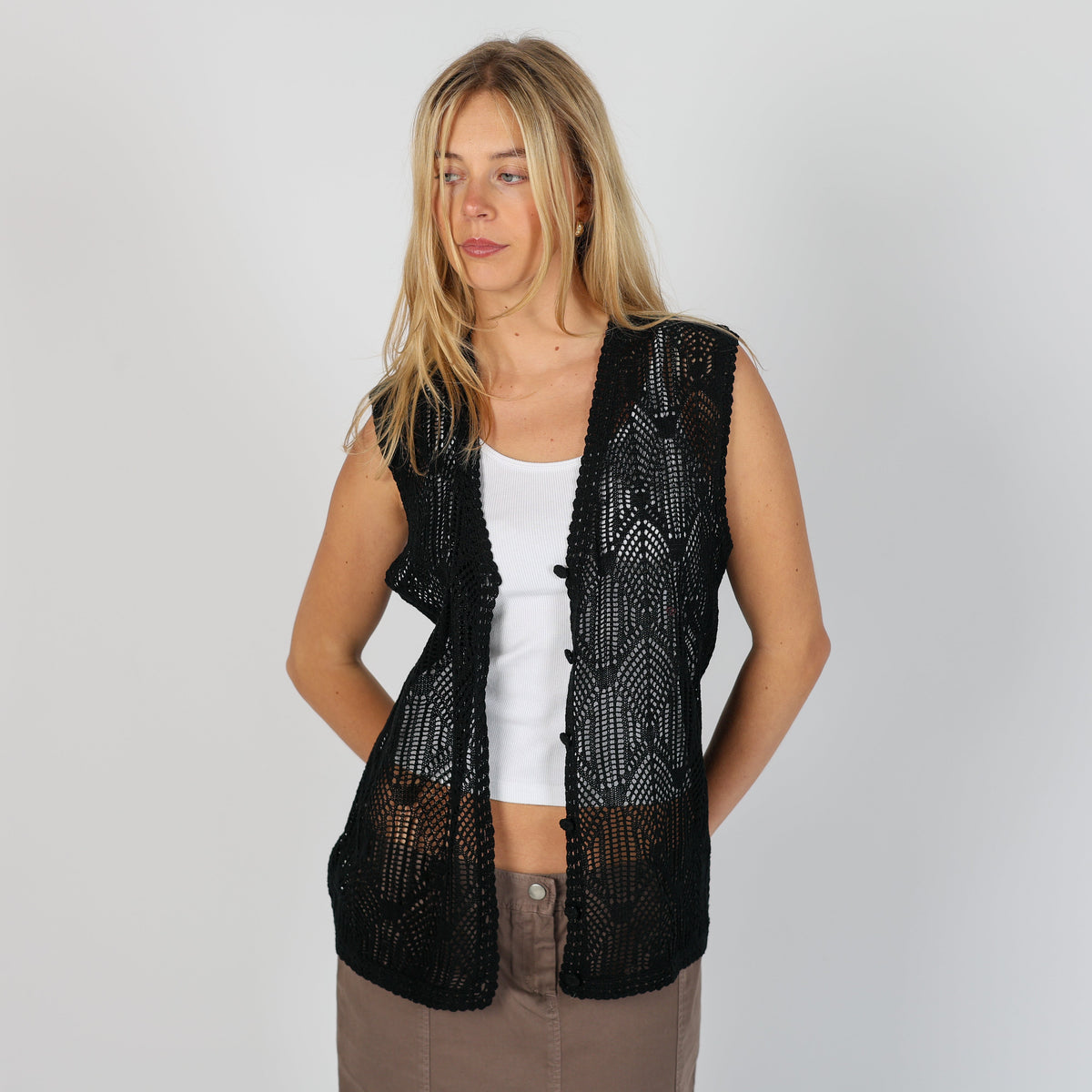 Black Y2K Oscar Knitted Top (M)