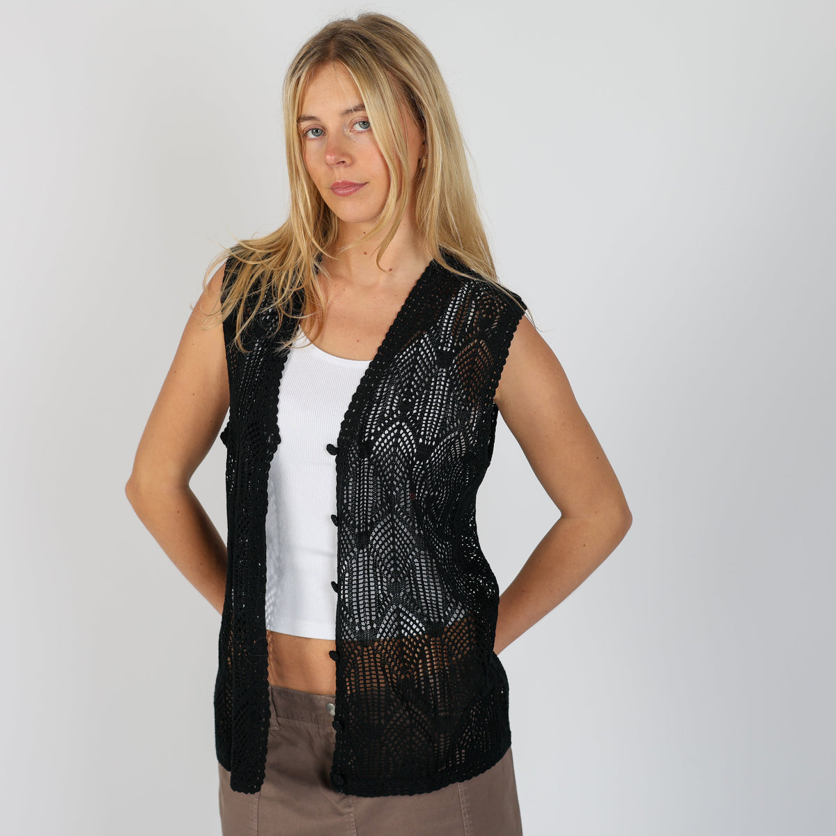 Black Y2K Oscar Knitted Top (M)