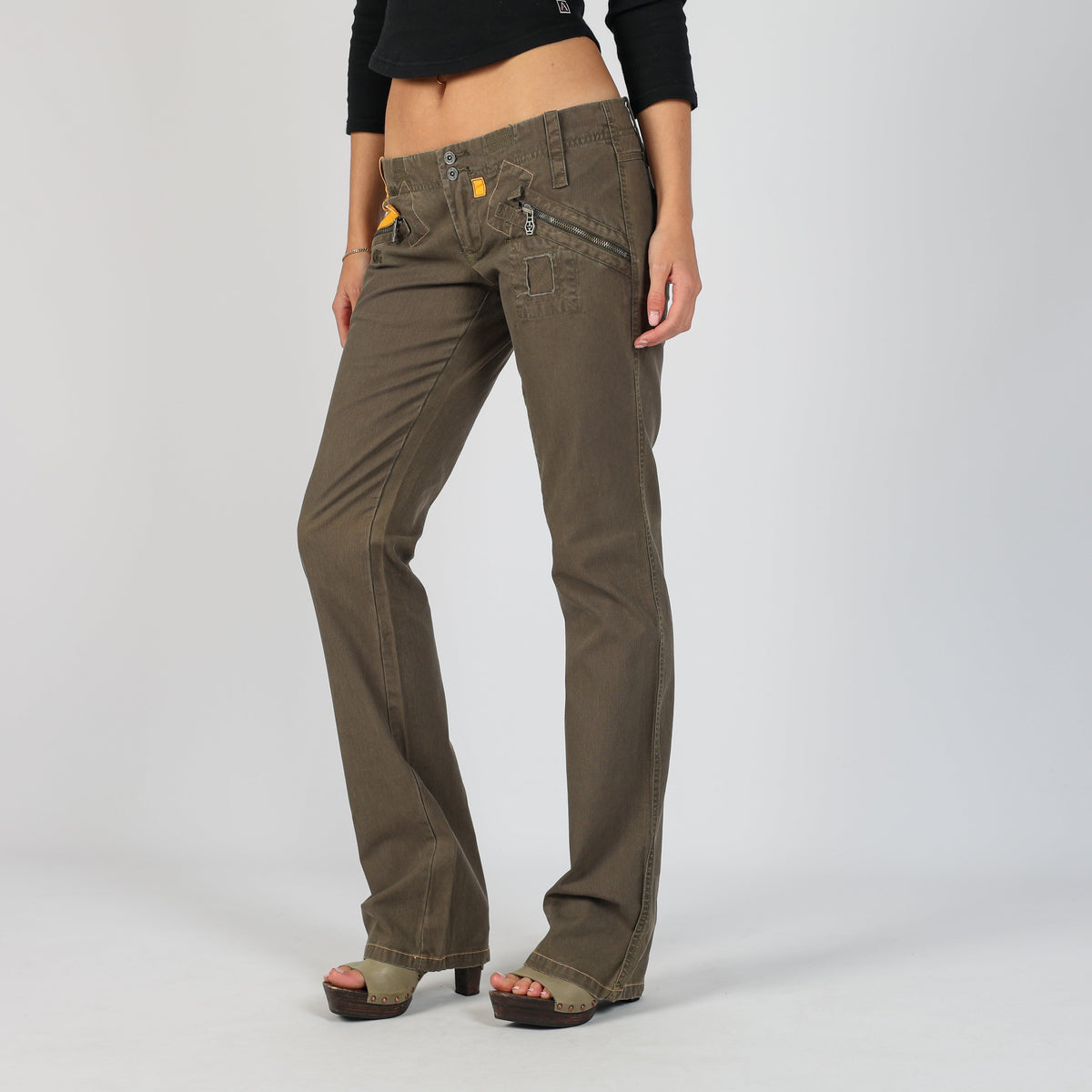 Dark Green Y2K Diesel Straight Jeans Low Rise (XS)