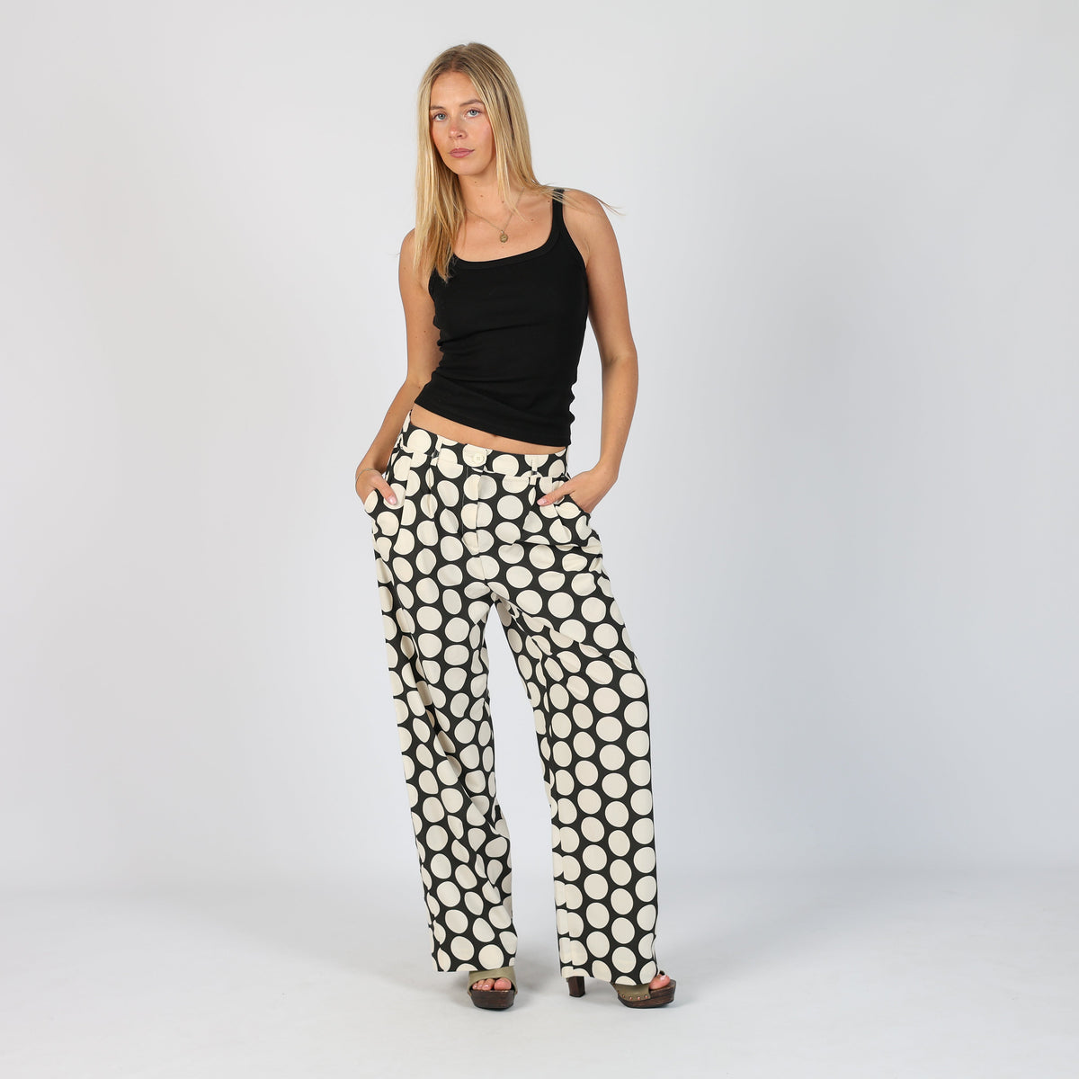 Black Y2K United Colors of Benetton Casual Trousers Polkadot (S)