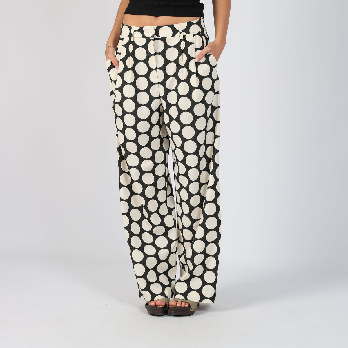 Black Y2K United Colors of Benetton Casual Trousers Polkadot (S)