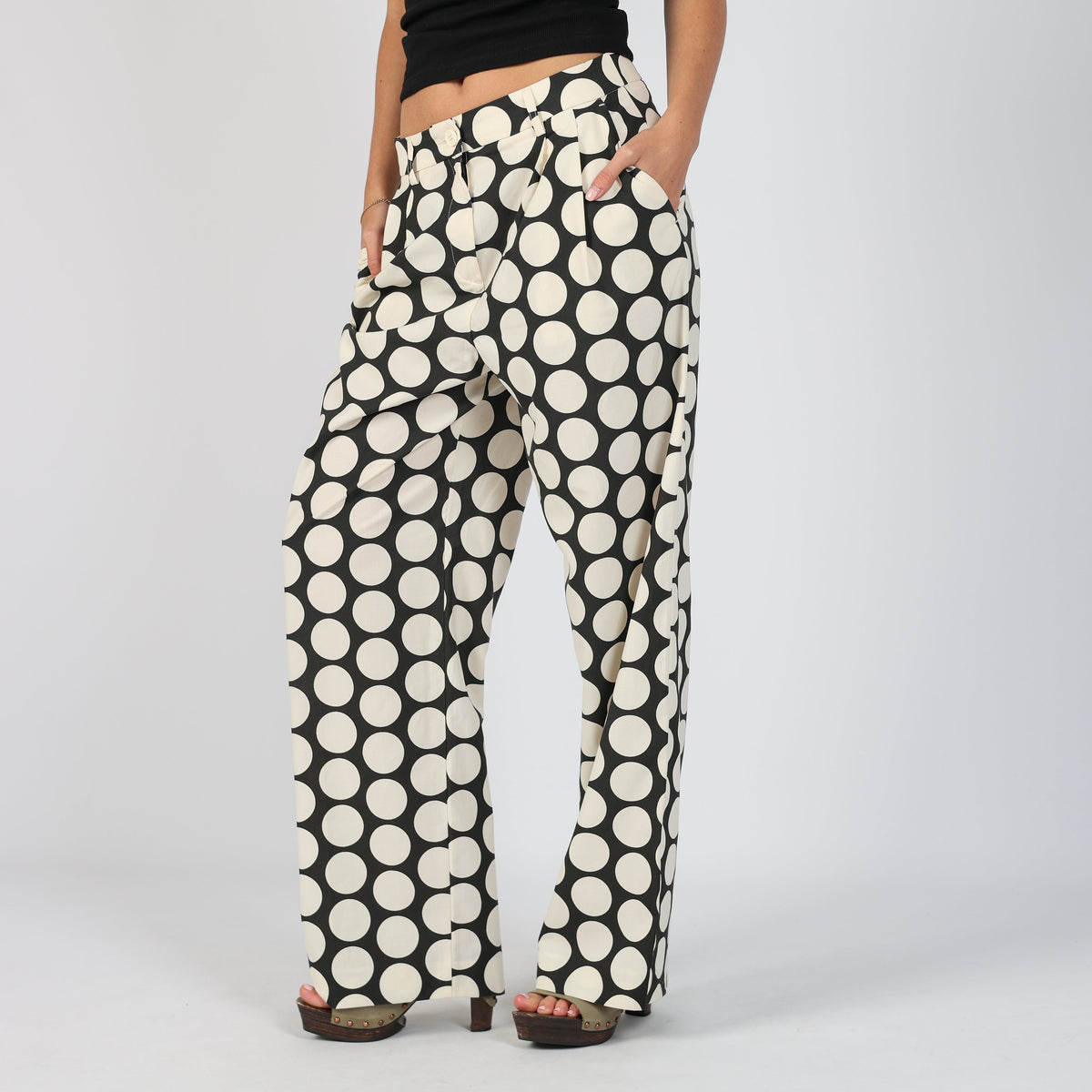 Black Y2K United Colors of Benetton Casual Trousers Polkadot (S)