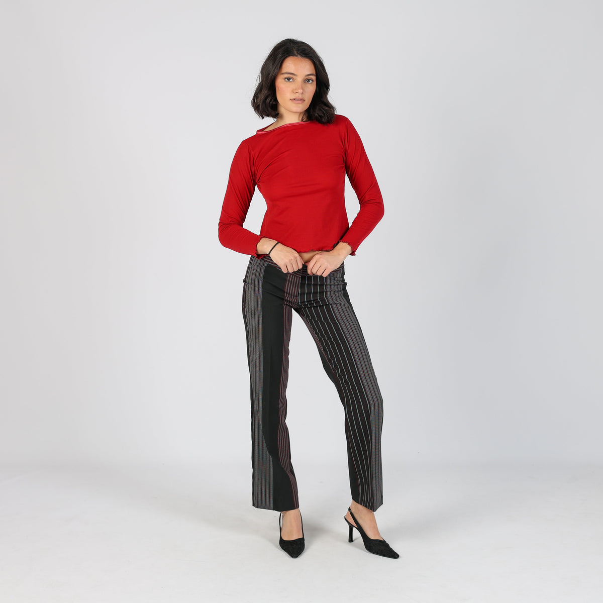 Black Y2K Clockhouse Formal Trousers Stripe (XS)