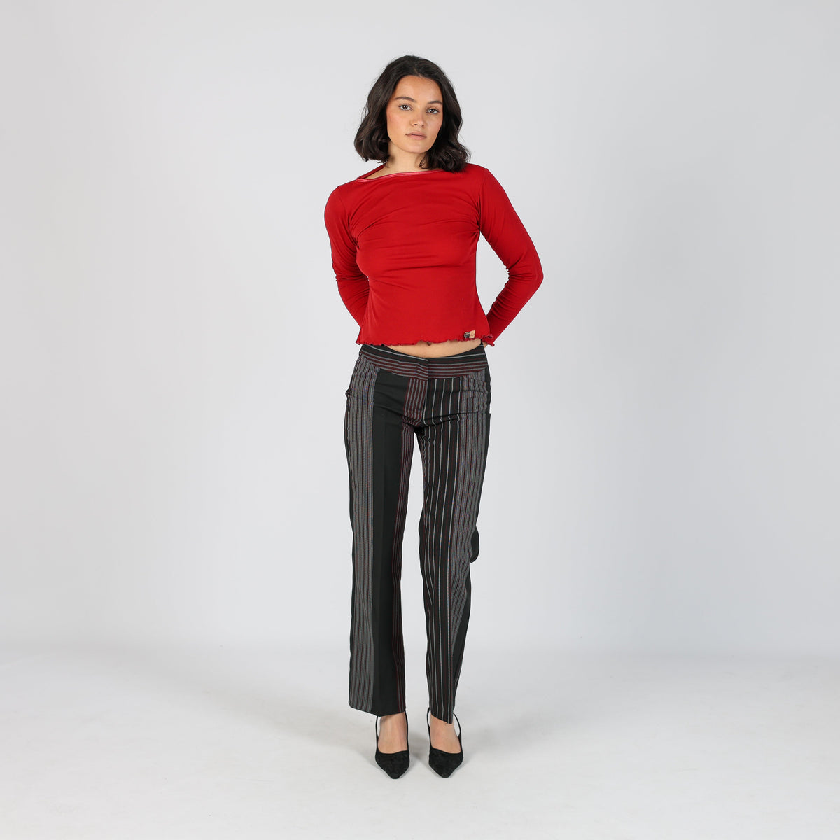 Black Y2K Clockhouse Formal Trousers Stripe (XS)
