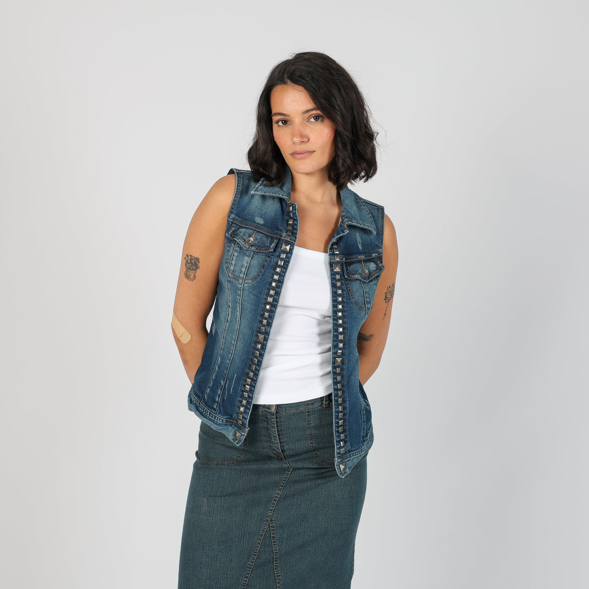 Blue Y2K Sisley Denim Jacket Studded (S)