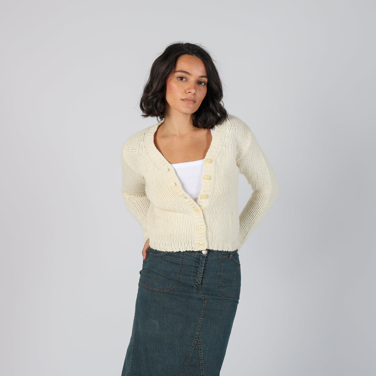 Cream Y2K Sisley Knitted Jumper (S)
