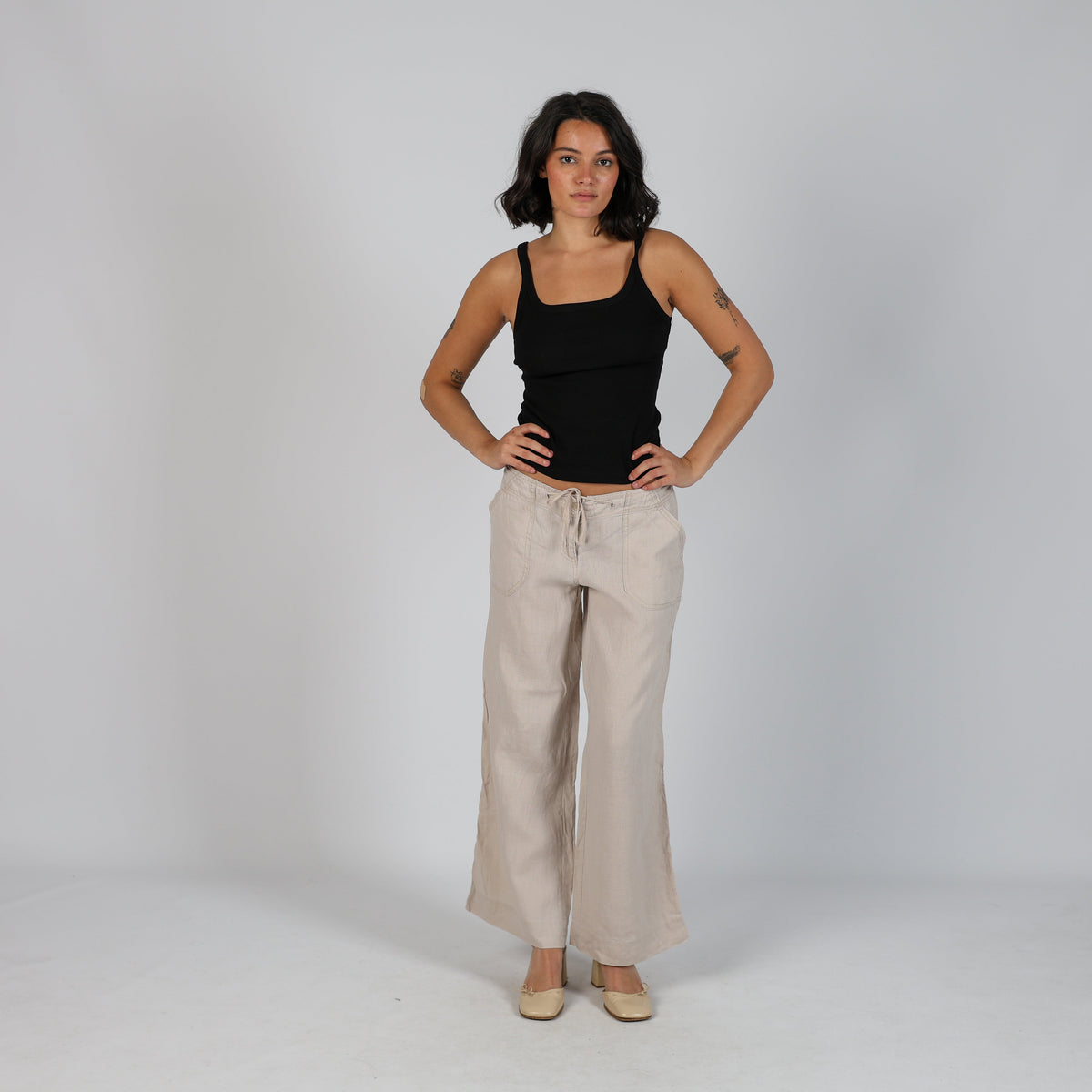 Beige Y2K Casual Trousers Linen (S)