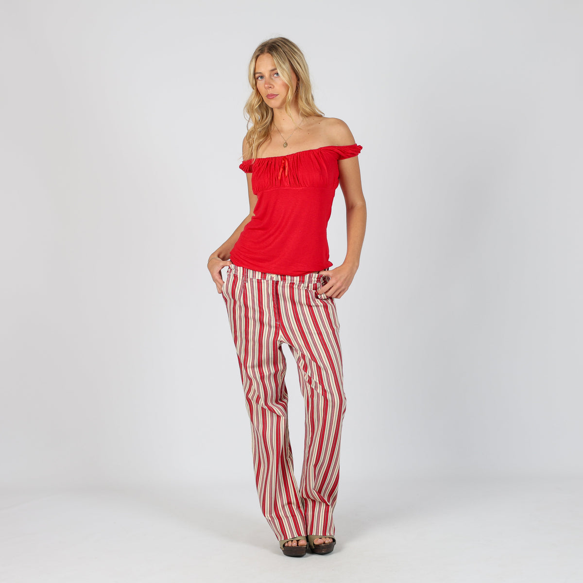 Cream Y2K Maxime Casual Trousers Stripe (S)