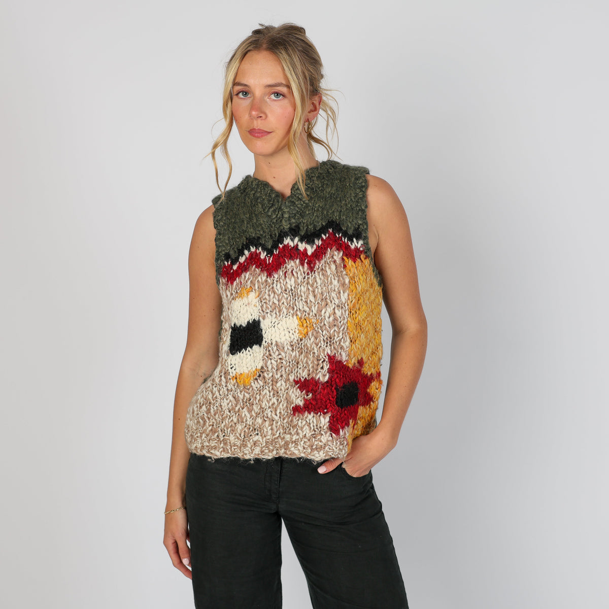 Dark Green Y2K Think Pink Knitted Jumper (S)