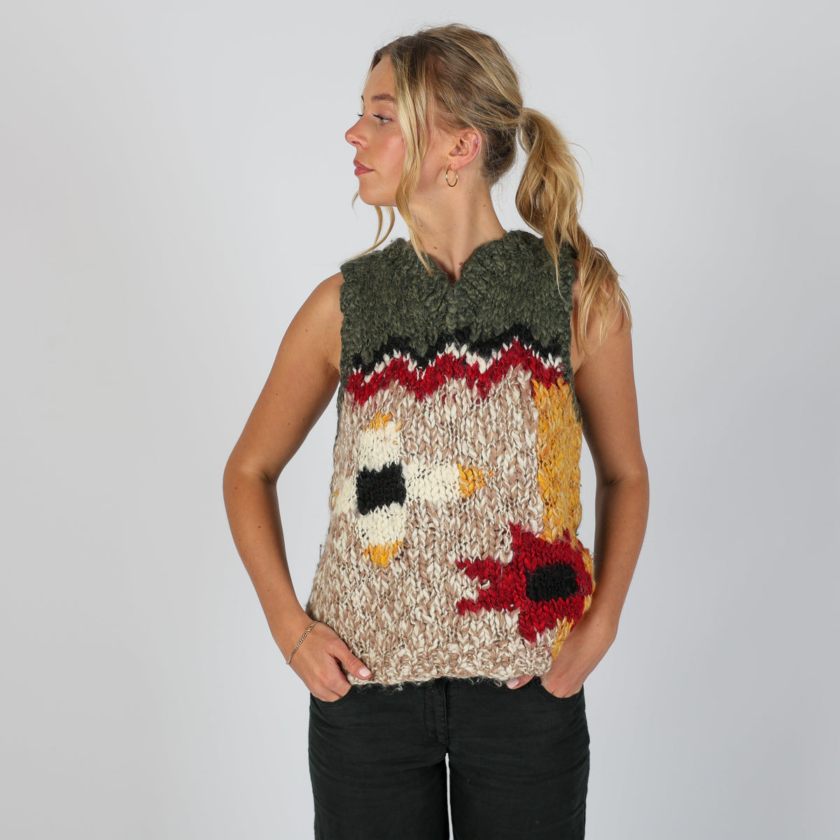 Dark Green Y2K Think Pink Knitted Jumper (S)