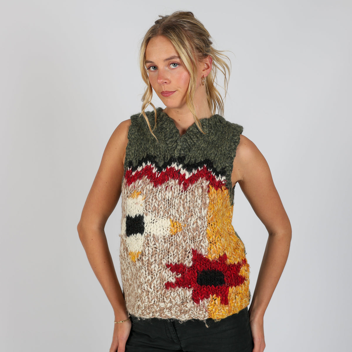 Dark Green Y2K Think Pink Knitted Jumper (S)