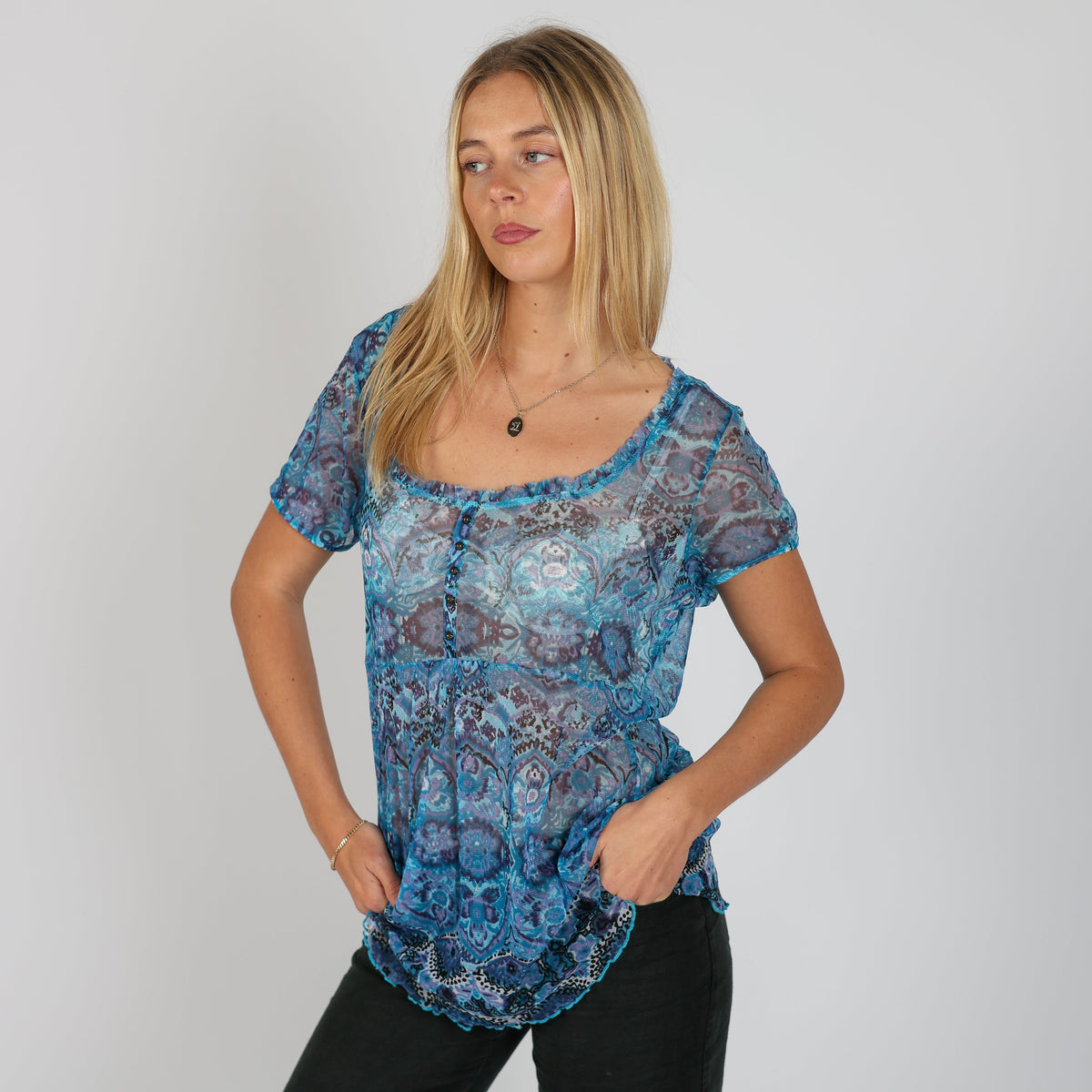 Blue Y2K Tom Tailor Mesh Top (L)