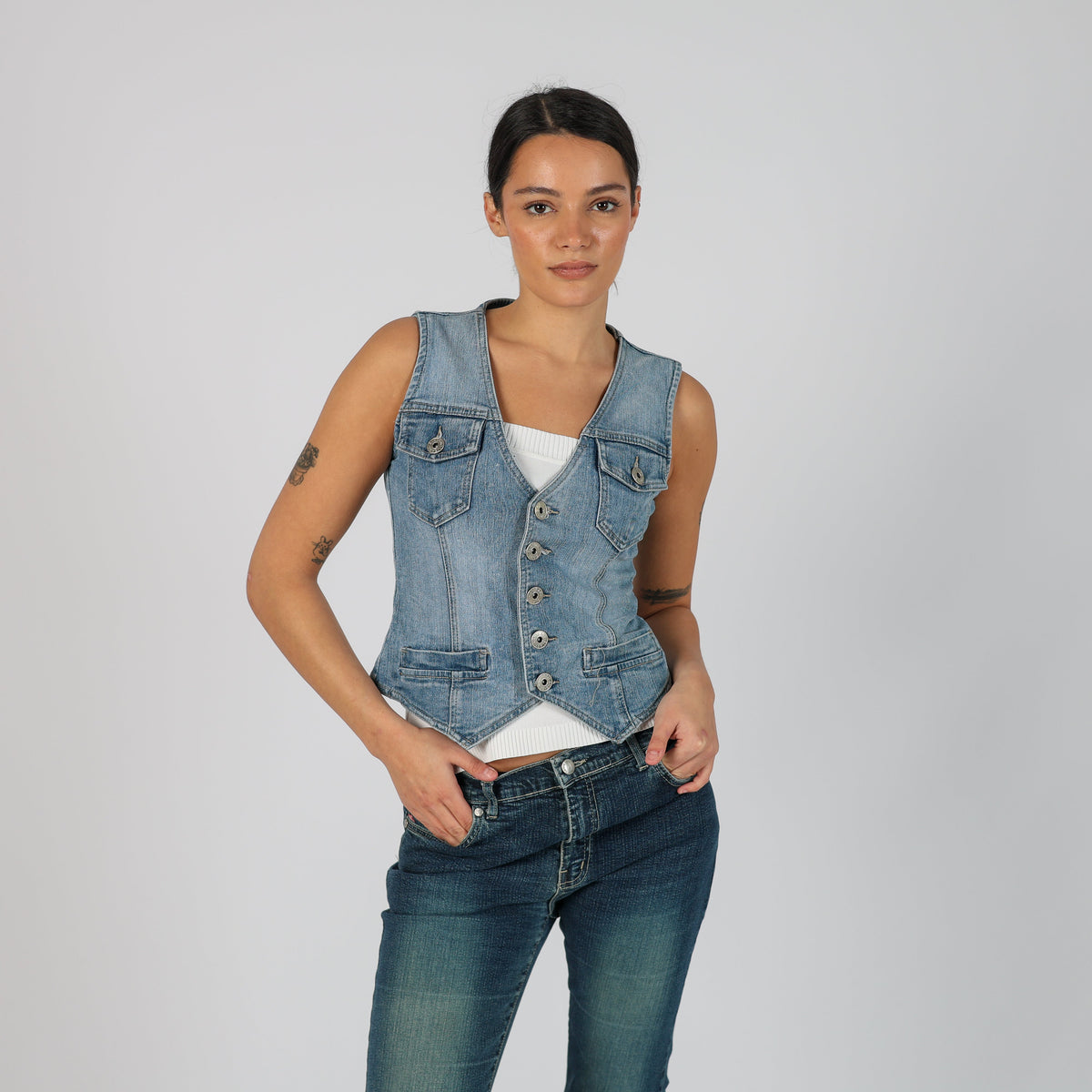 Light Blue Y2K Blasting Denim Waistcoat (S)