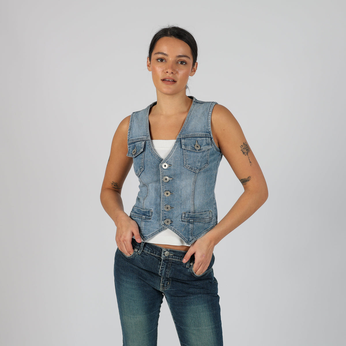 Light Blue Y2K Blasting Denim Waistcoat (S)
