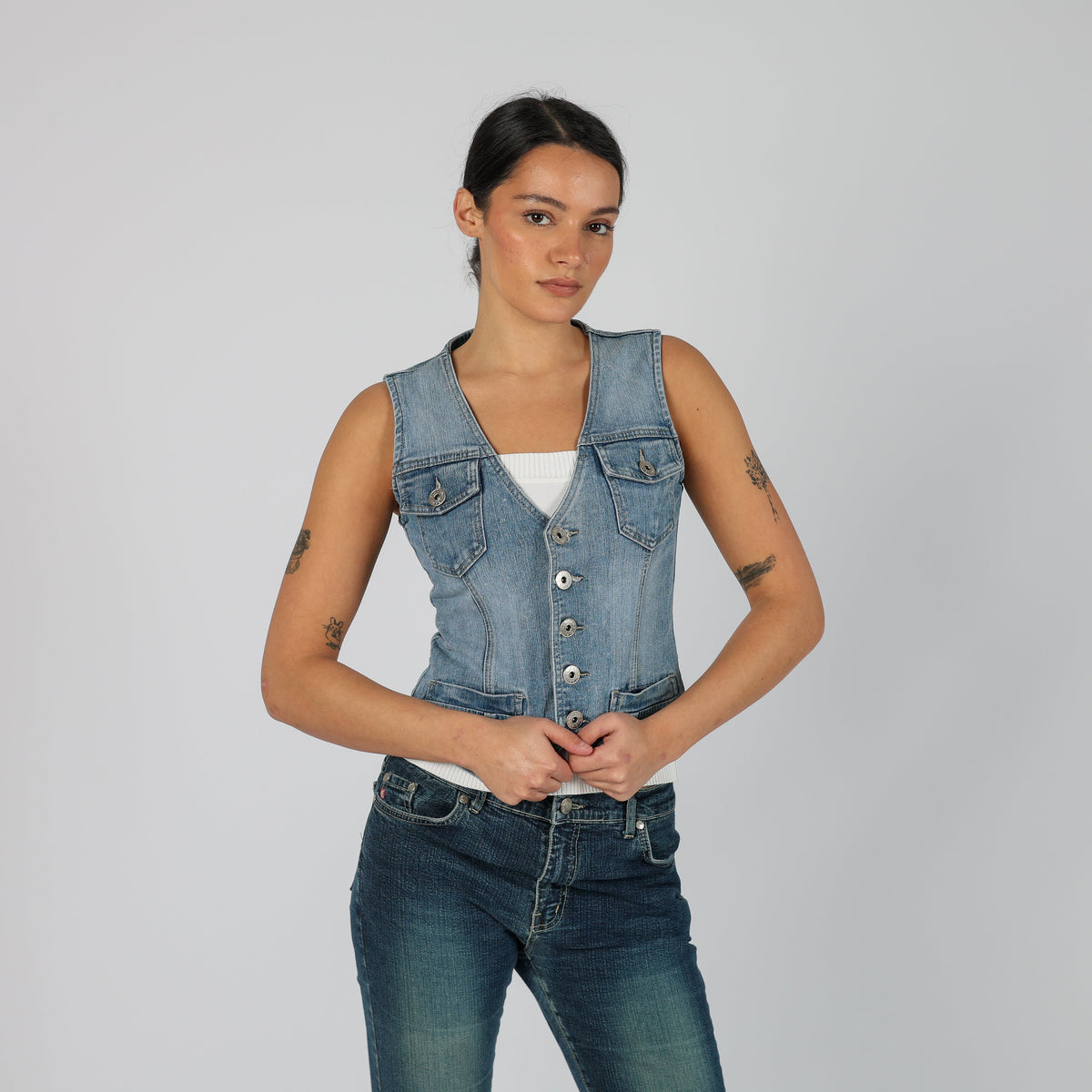 Light Blue Y2K Blasting Denim Waistcoat (S)