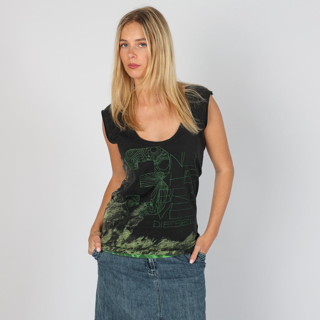 Black Y2K Diesel Woven Top (M)