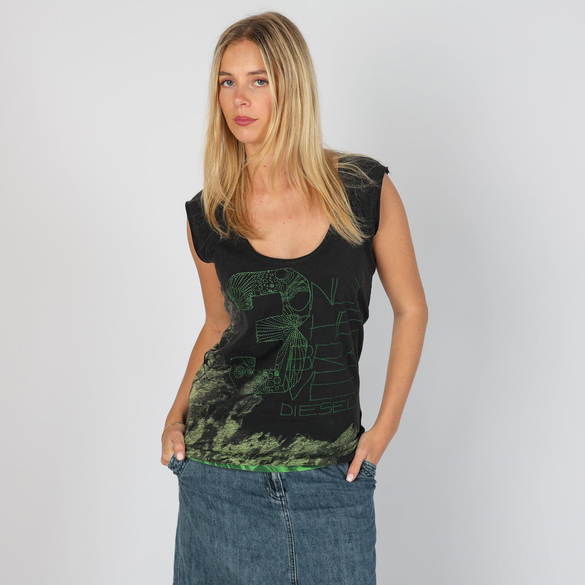 Black Y2K Diesel Woven Top (M)