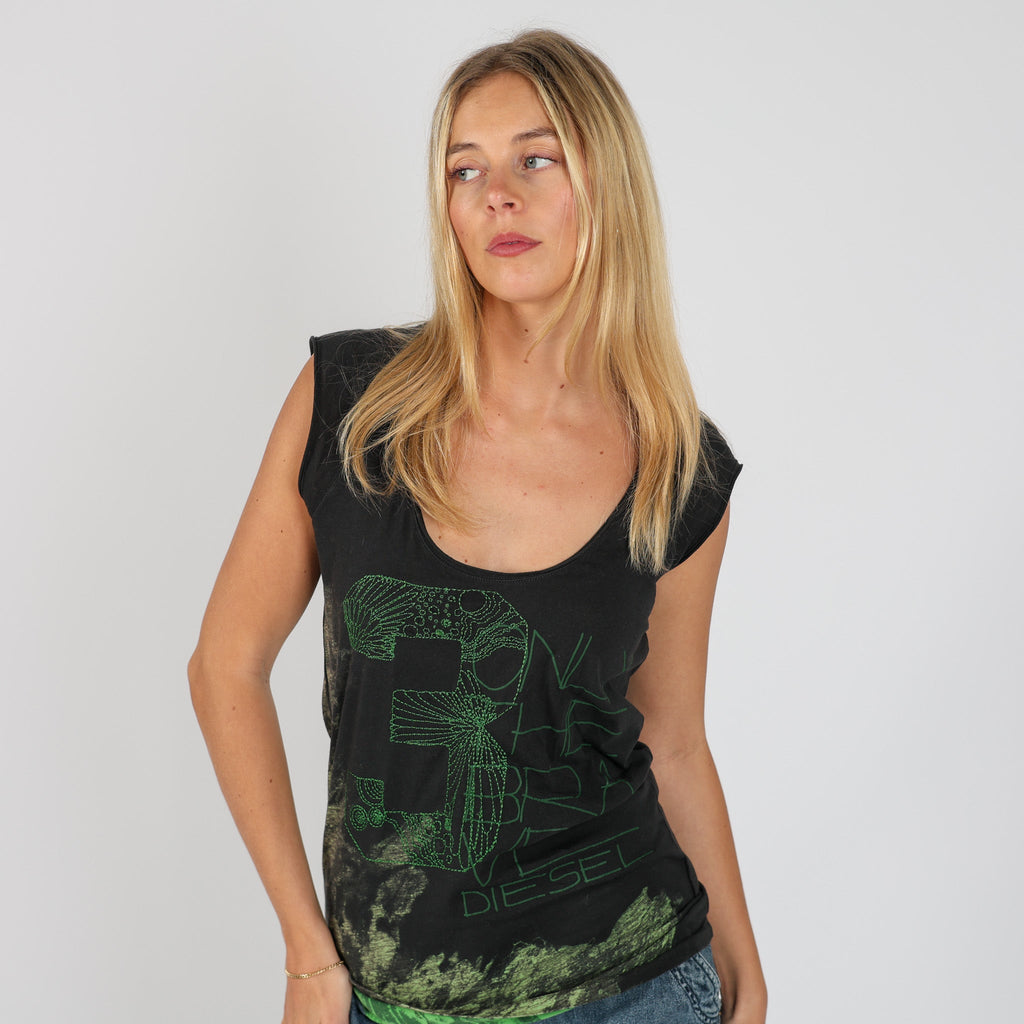 Black Y2K Diesel Woven Top (M)