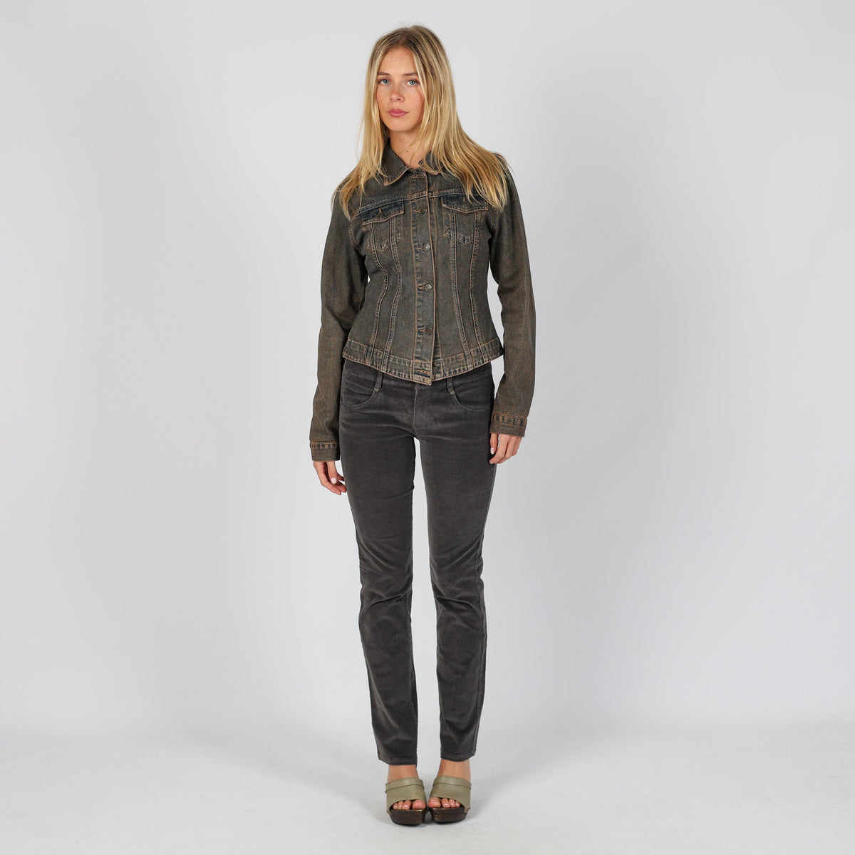Charcoal Grey Y2K United Colors of Benetton Cord Casual Trousers (S)