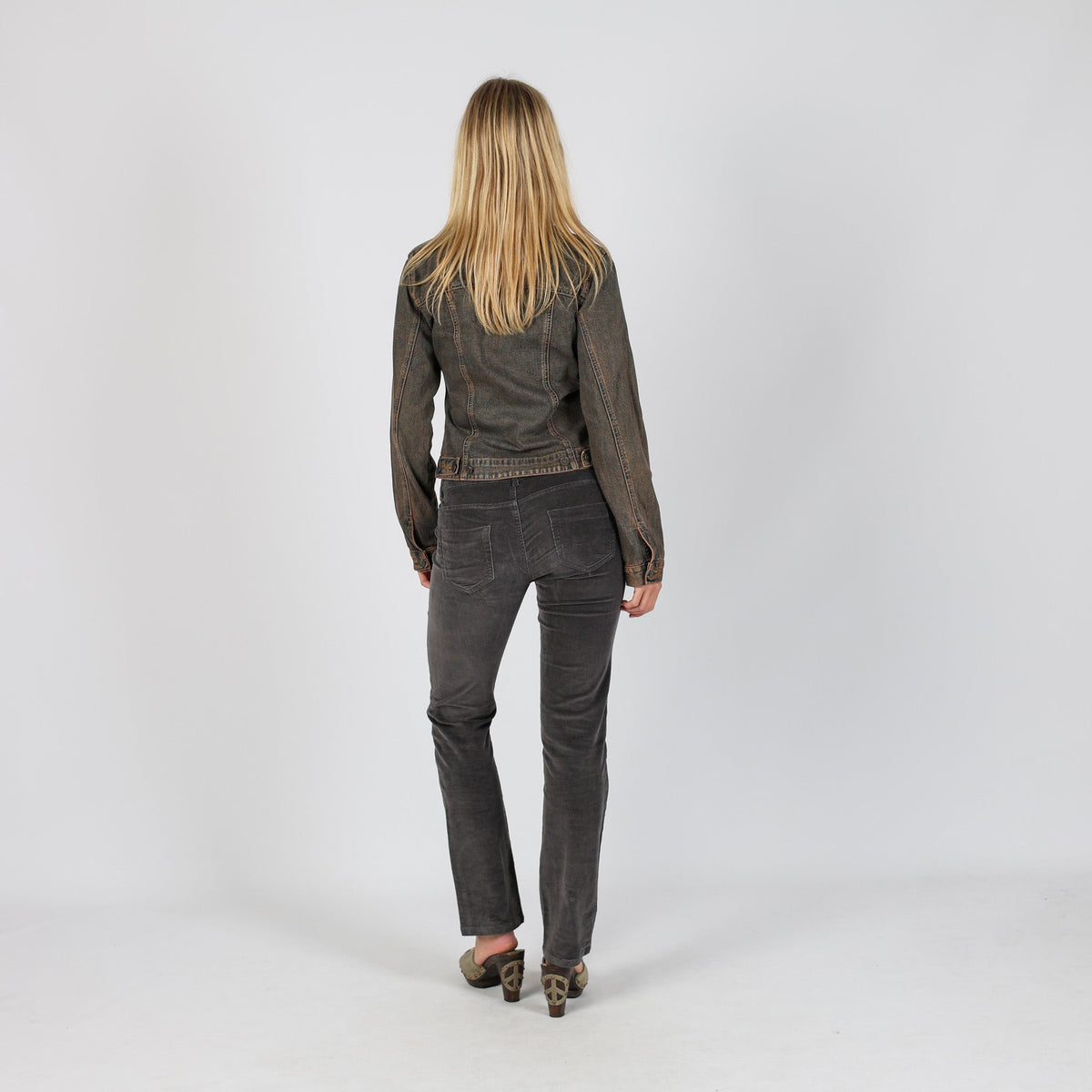 Charcoal Grey Y2K United Colors of Benetton Cord Casual Trousers (S)