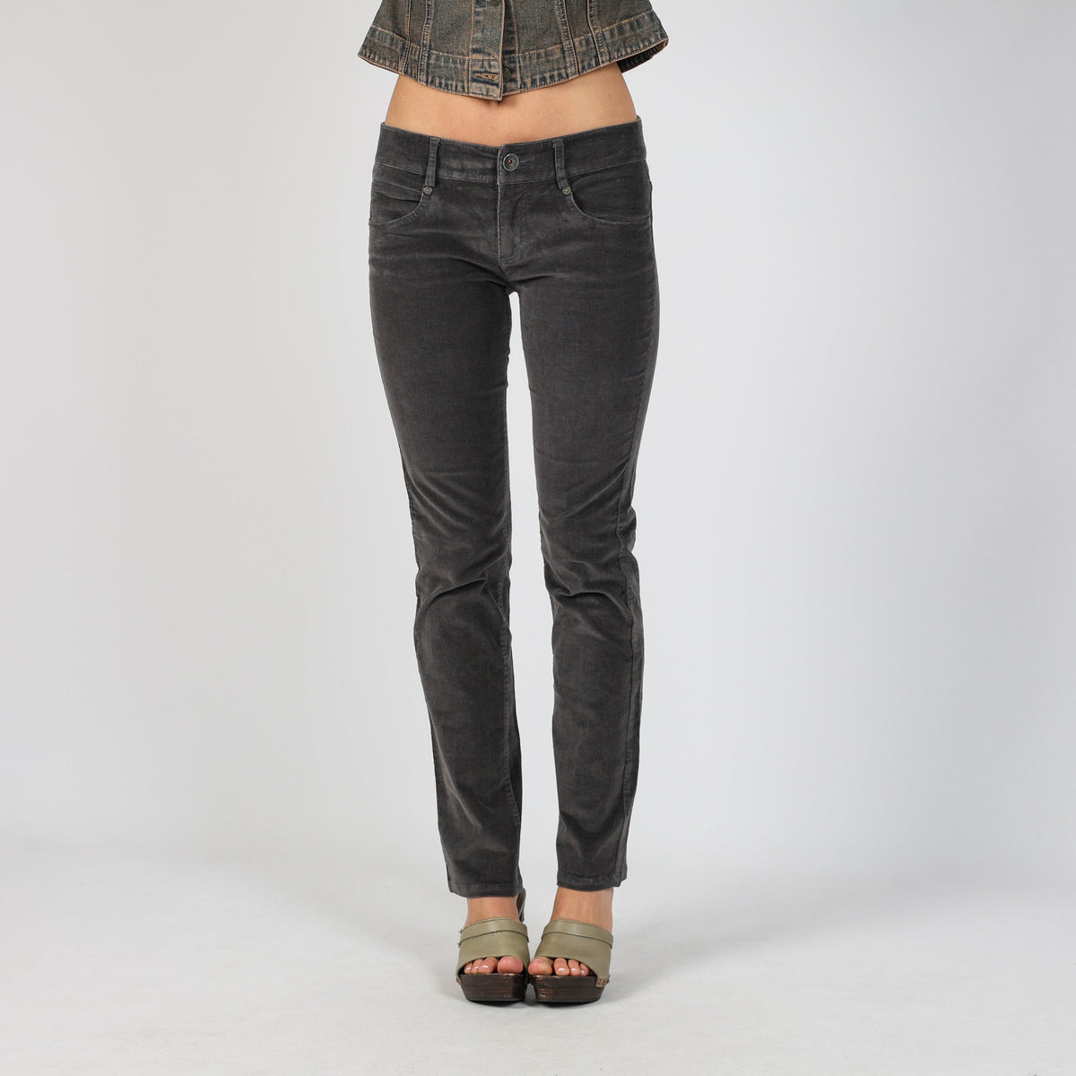 Charcoal Grey Y2K United Colors of Benetton Cord Casual Trousers (S)