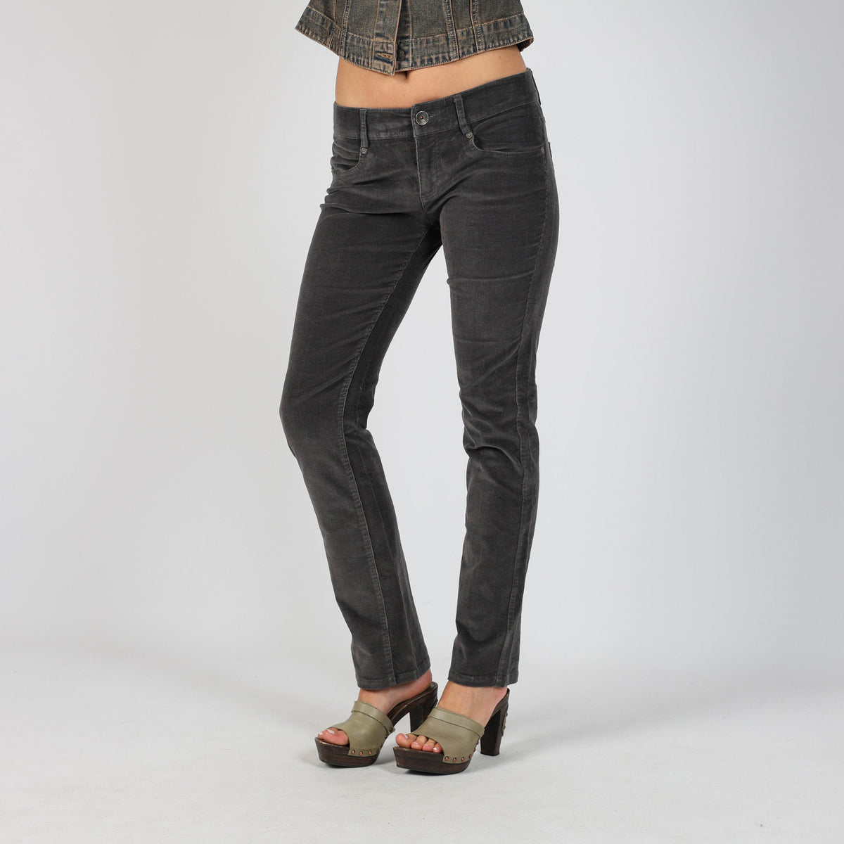 Charcoal Grey Y2K United Colors of Benetton Cord Casual Trousers (S)