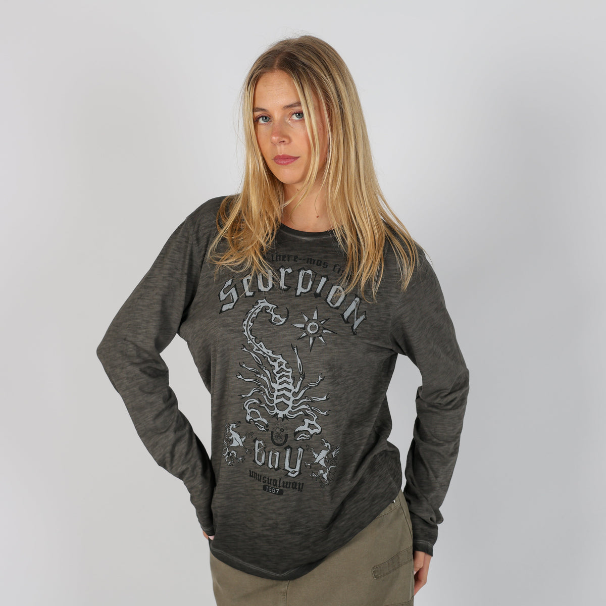 Charcoal Grey Y2K Scorpion Bay Long Sleeve Top (L)