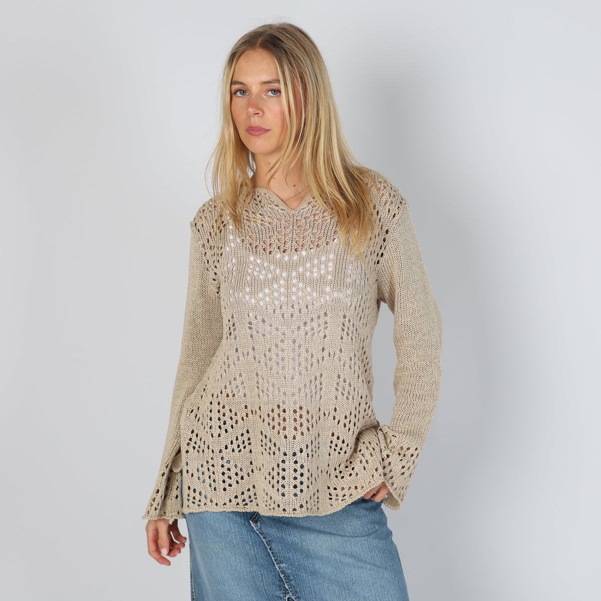 Beige Y2K Knitted Top (M)