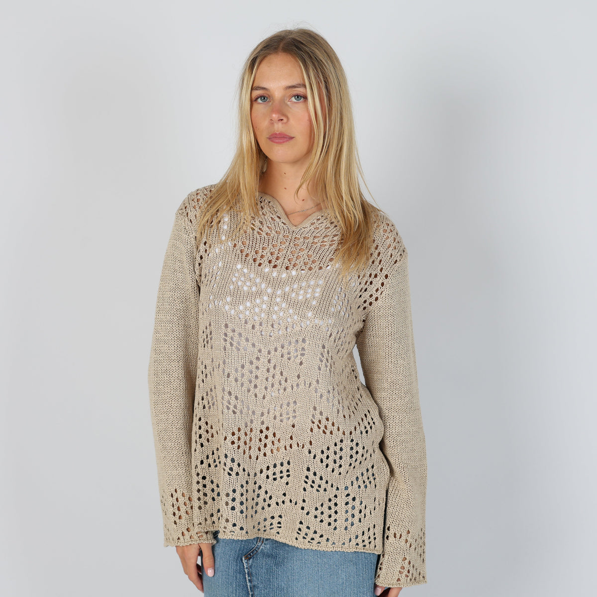 Beige Y2K Knitted Top (M)