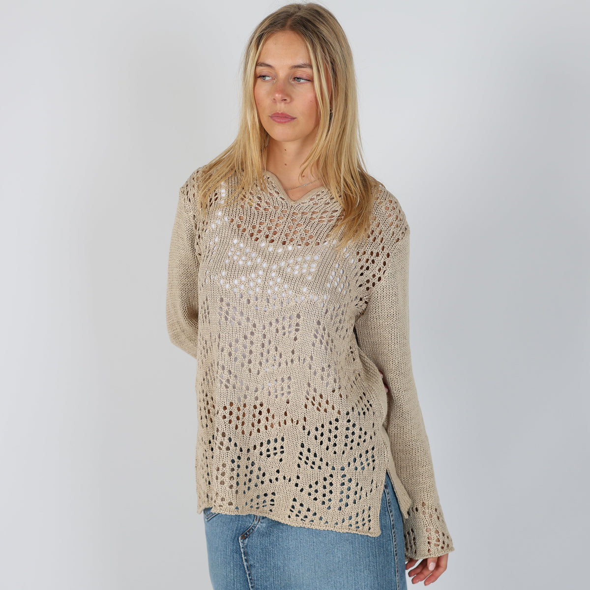 Beige Y2K Knitted Top (M)