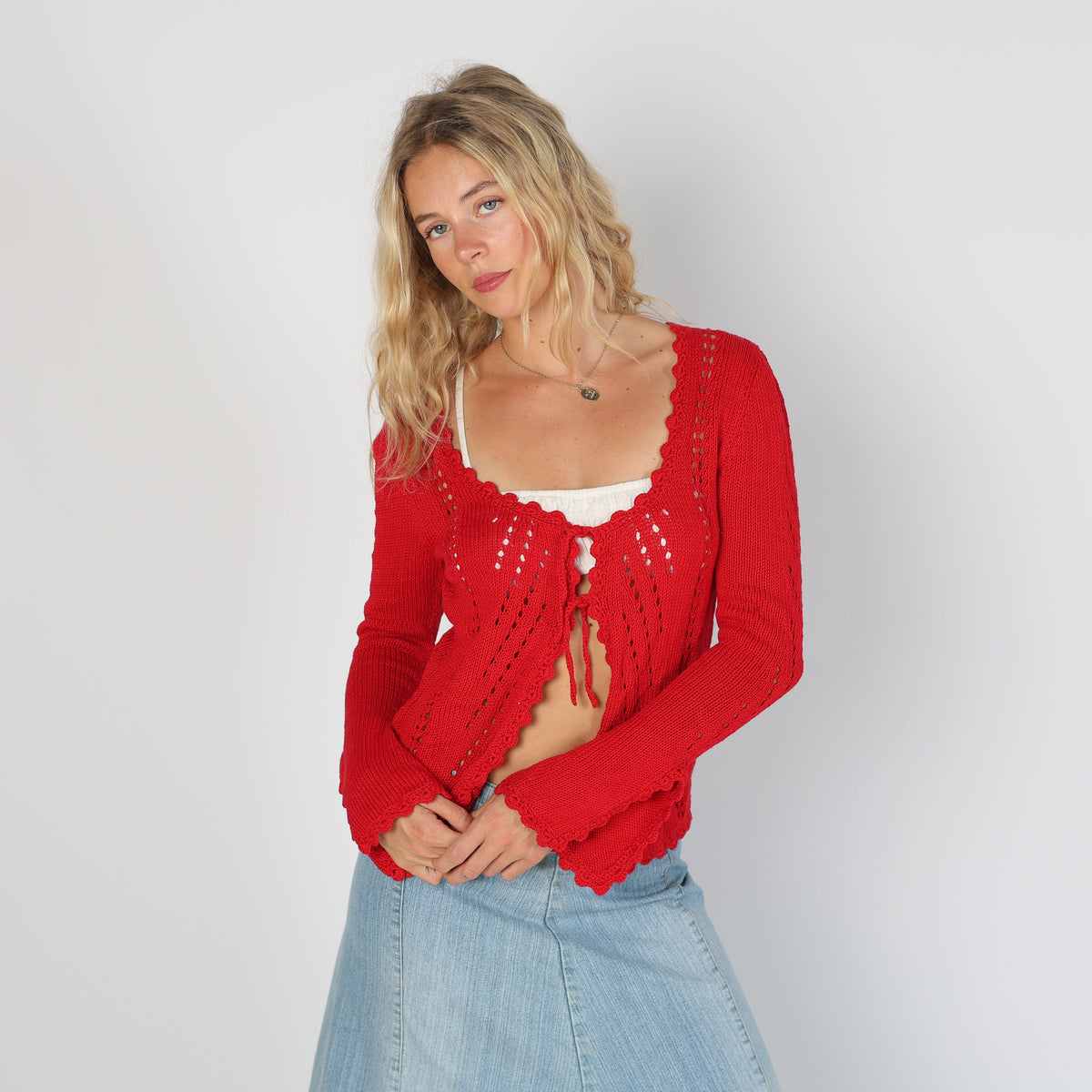 Red Y2K Knitted Top (S)