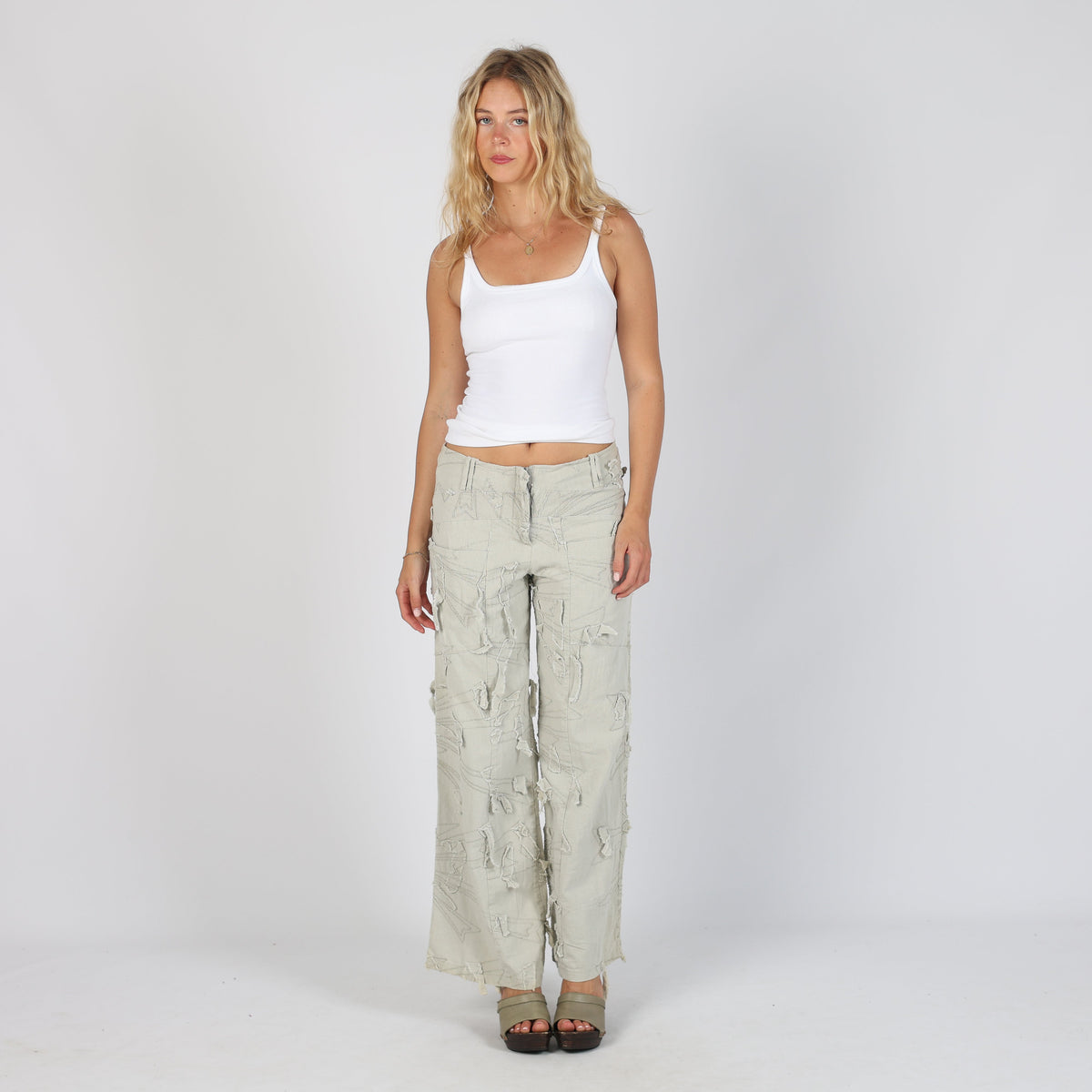 Beige Y2K Art Woven Trousers (S)