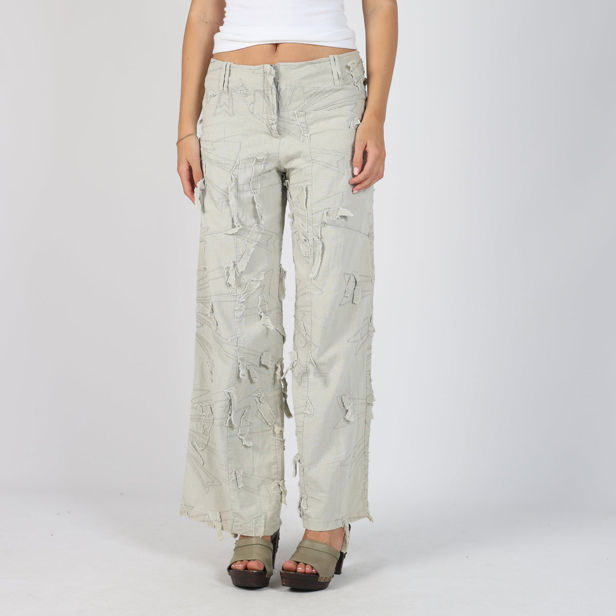 Beige Y2K Art Woven Trousers (S)