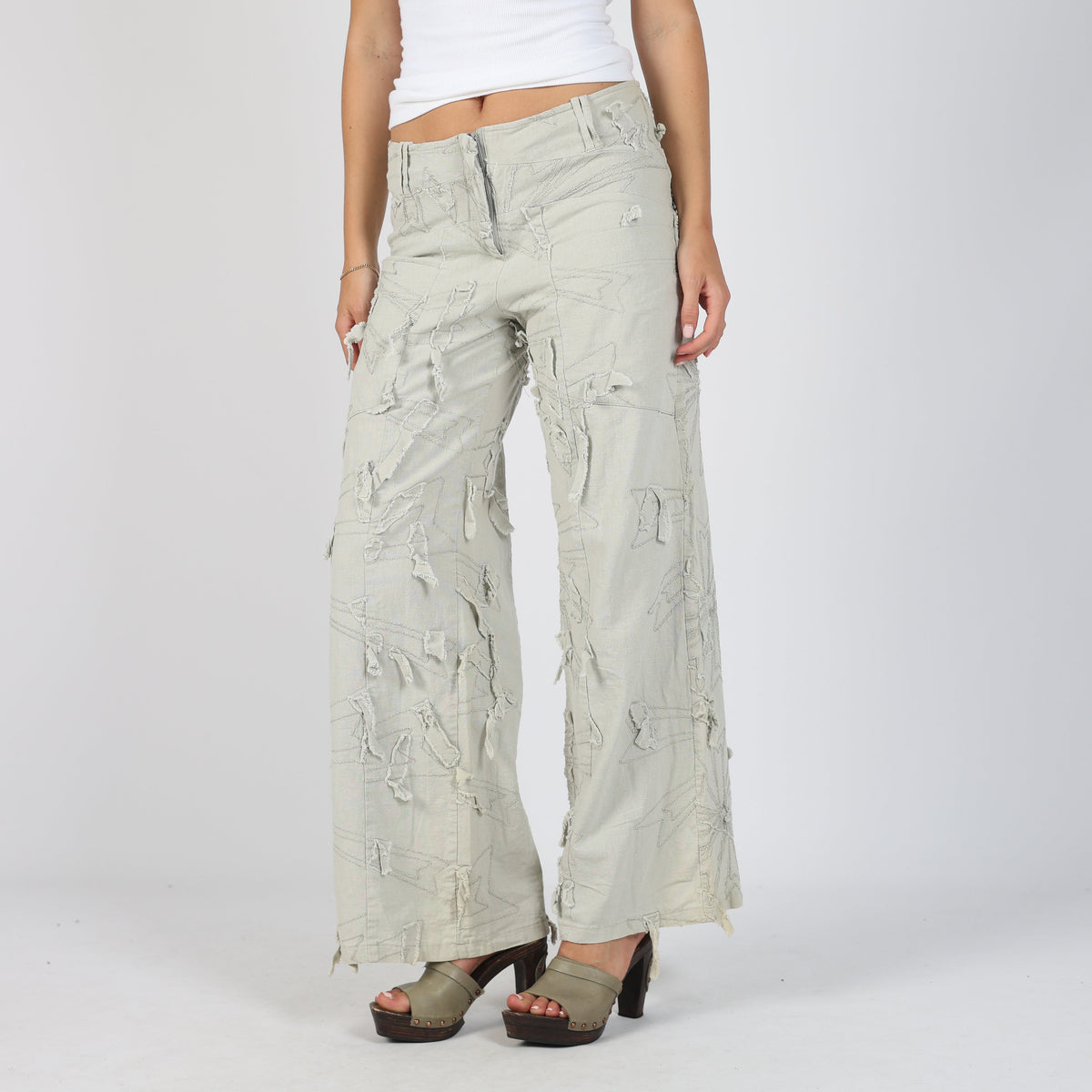 Beige Y2K Art Woven Trousers (S)
