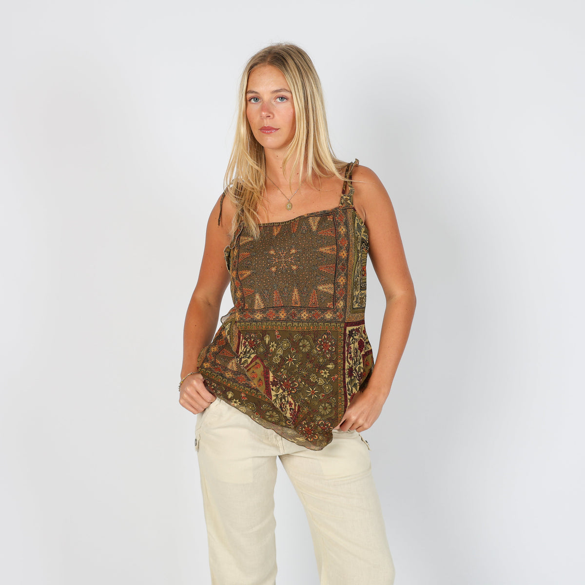 Dark Green Y2K Made in Italy Cami (L)