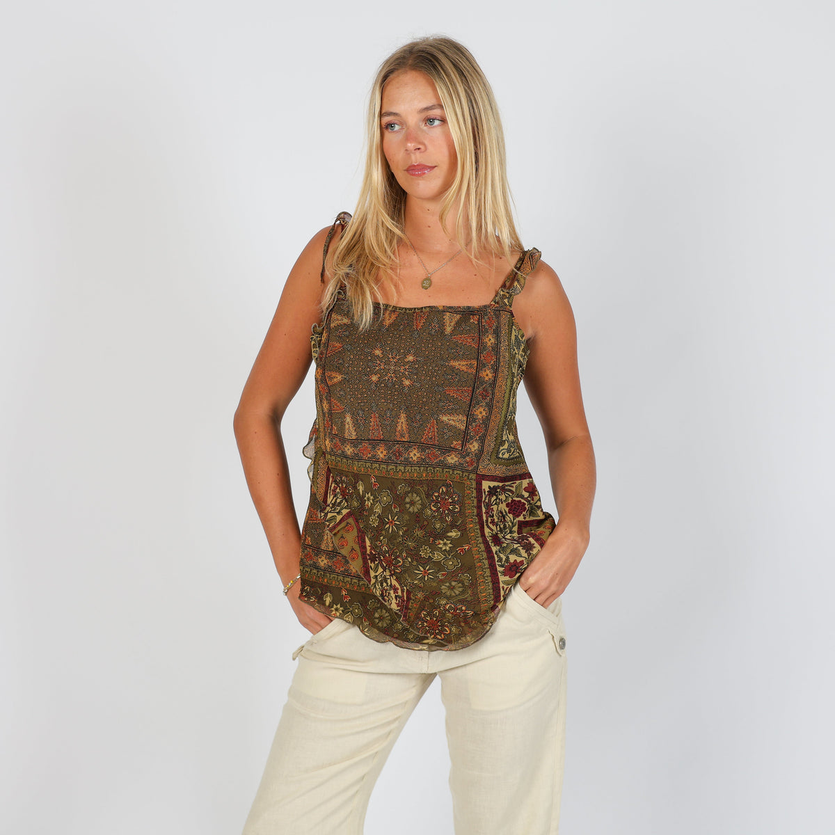 Dark Green Y2K Made in Italy Cami (L)