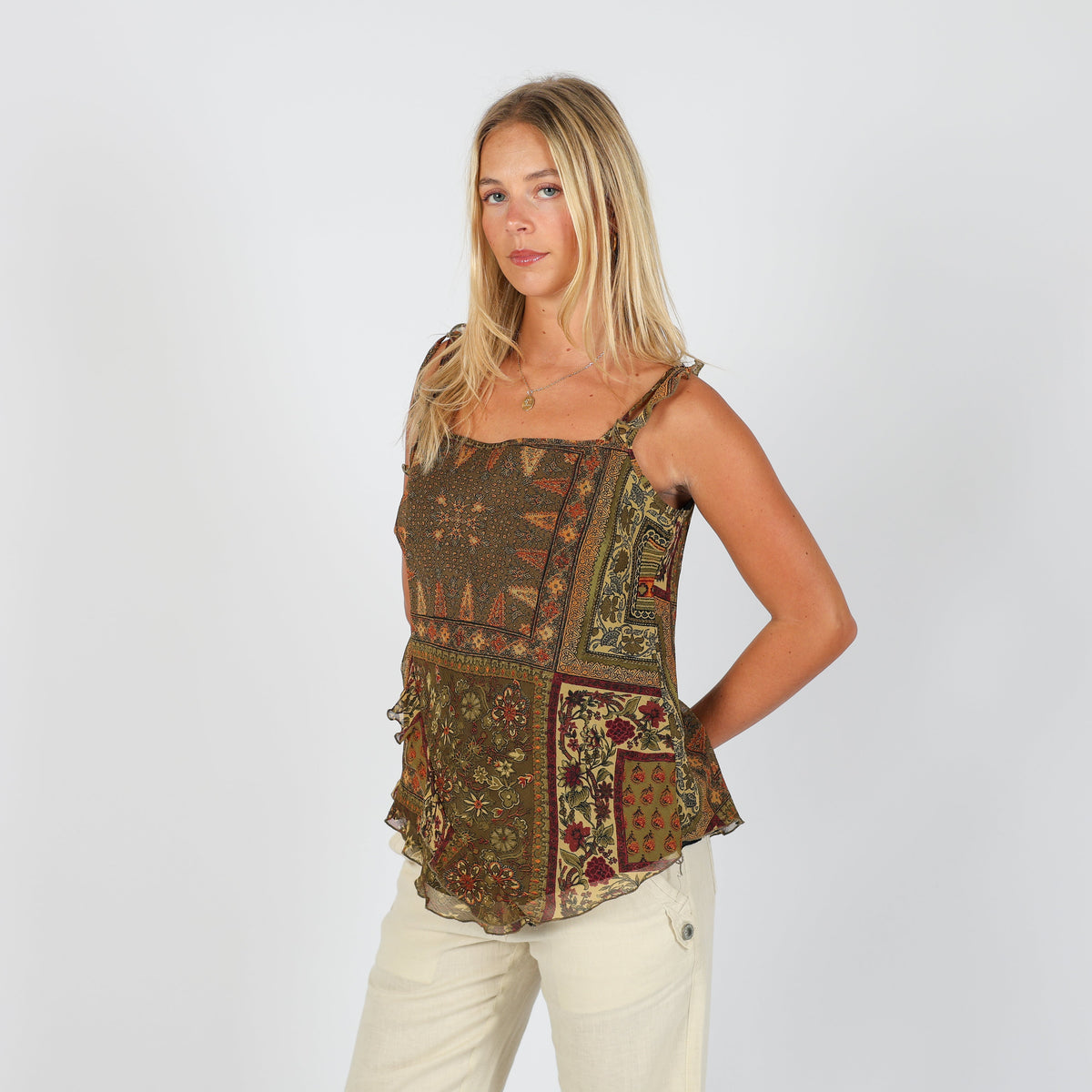 Dark Green Y2K Made in Italy Cami (L)