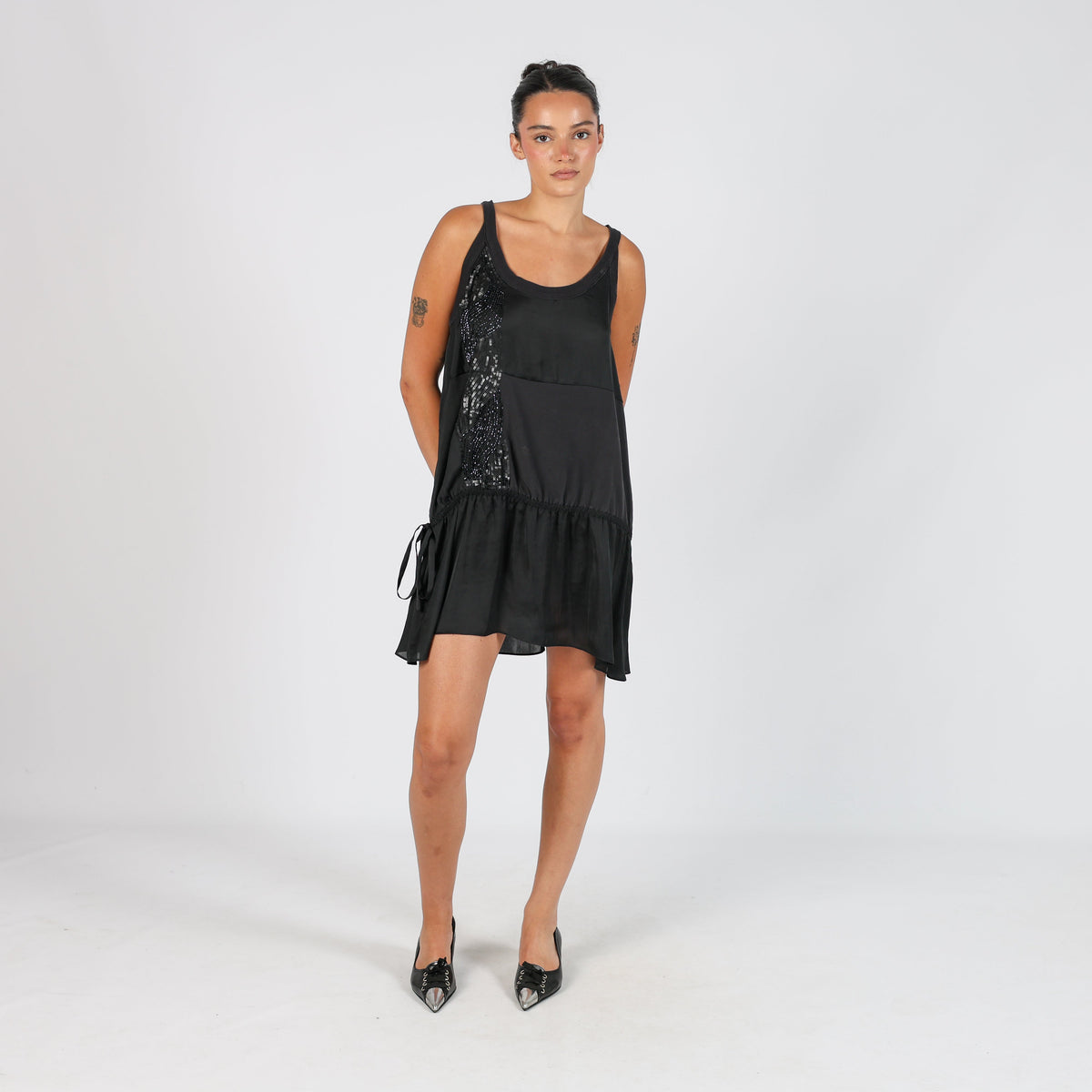 Black Y2K Sisley Woven Midi Dress (M)