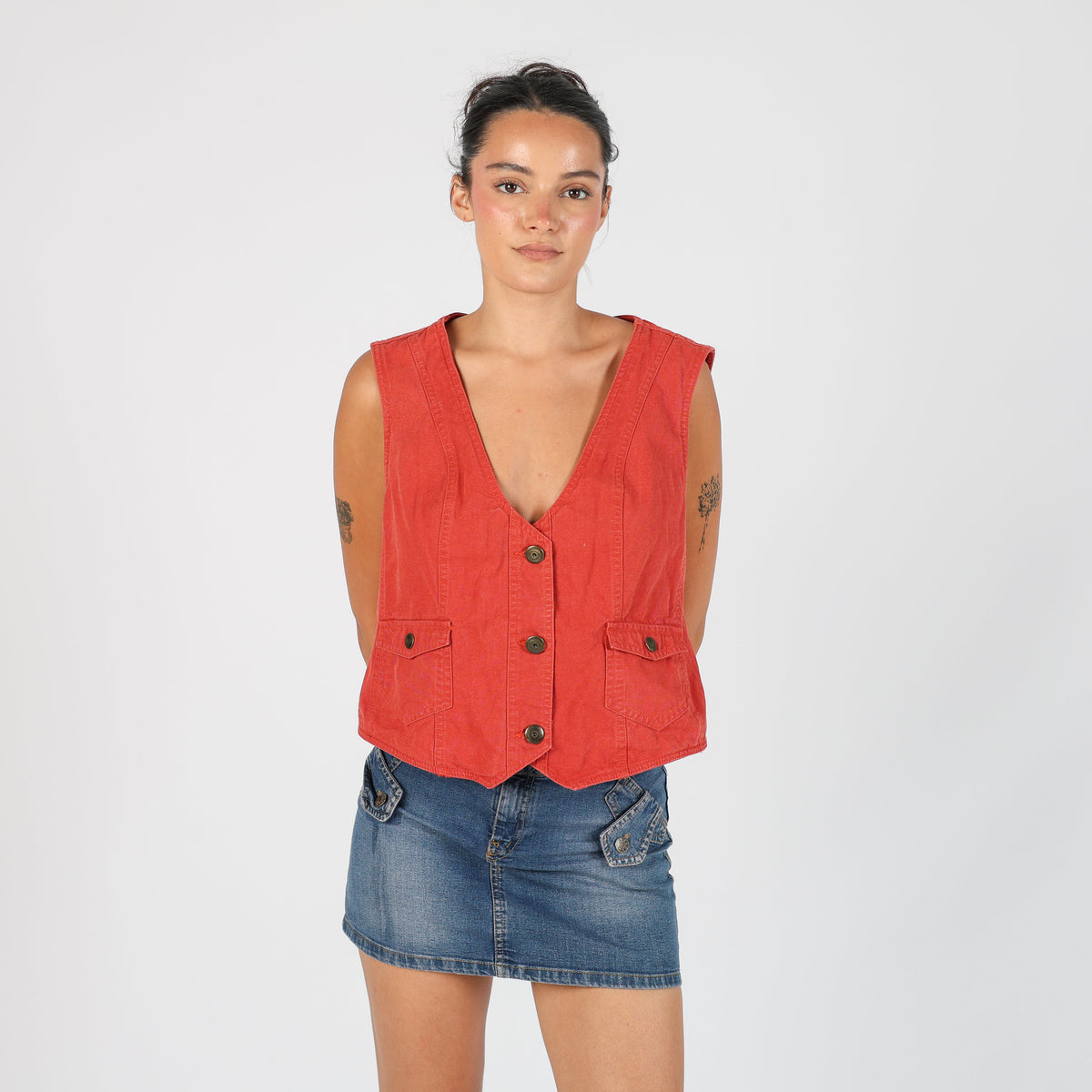 Orange Y2K Denim Waistcoat (L)